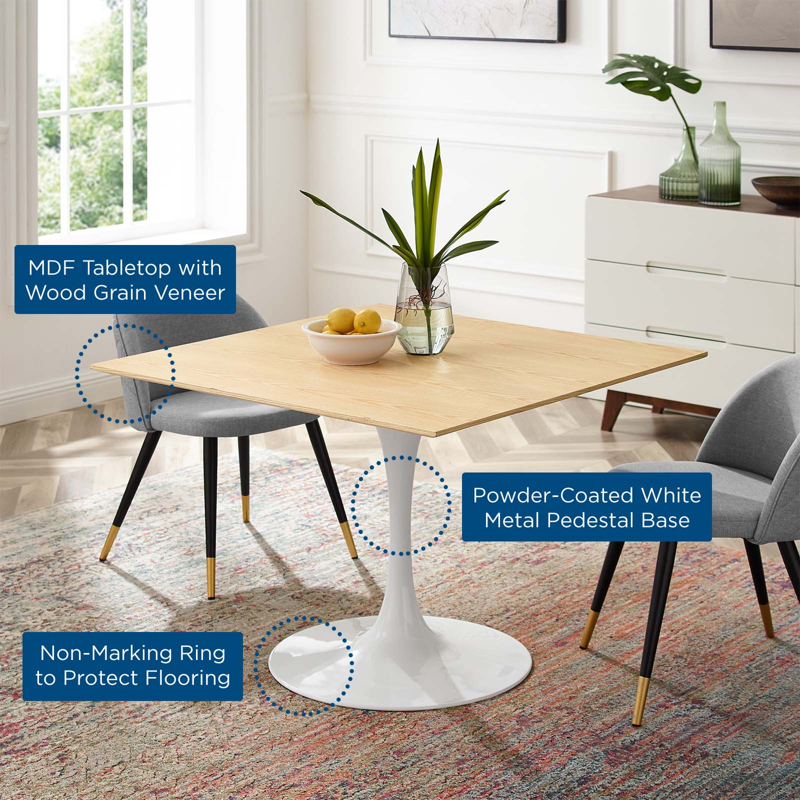 Lippa 40" Square Wood Dining Table by Modway
