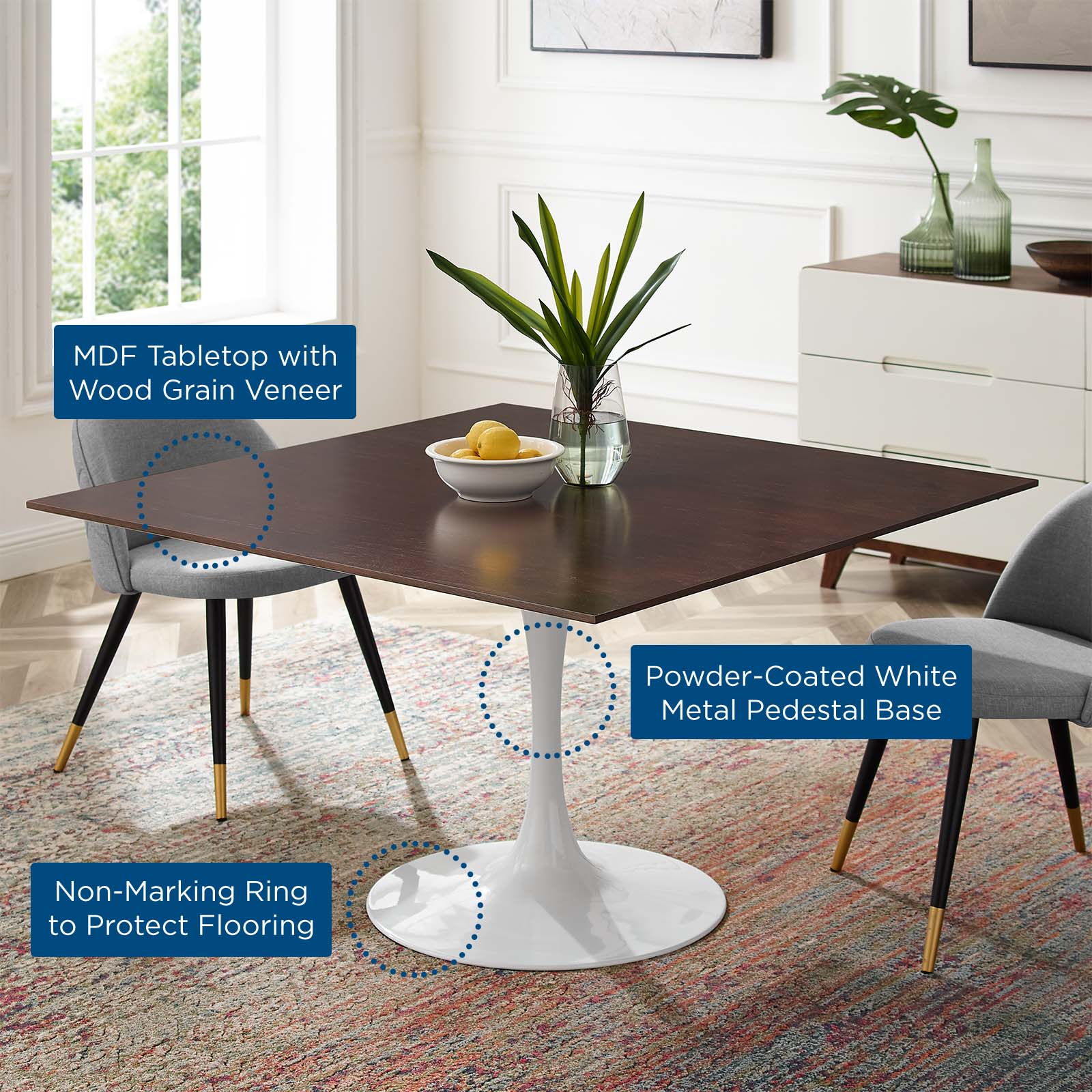 Lippa 47" Square Wood Dining Table by Modway