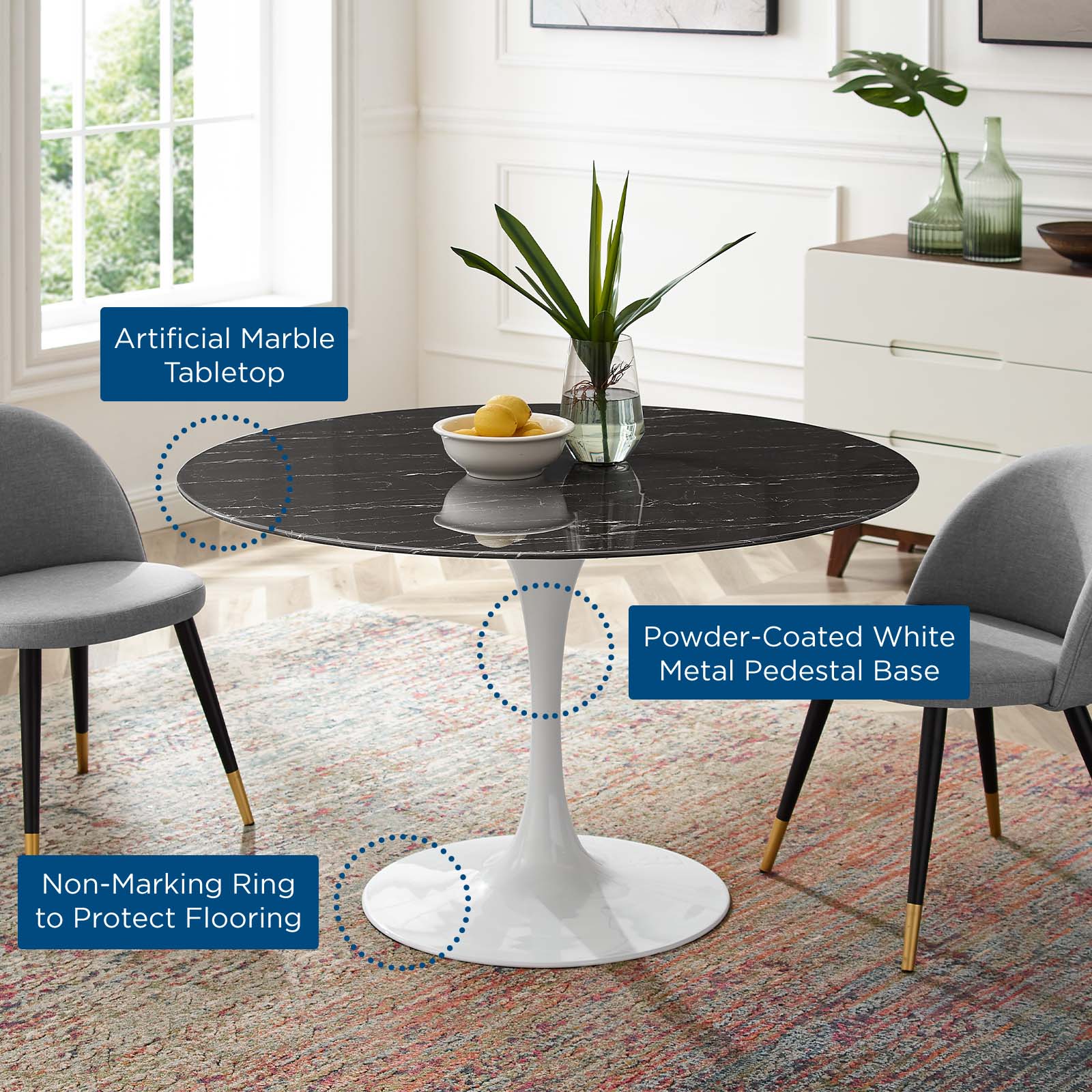 Lippa 48" Round Faux Marble Dining Table by Modway