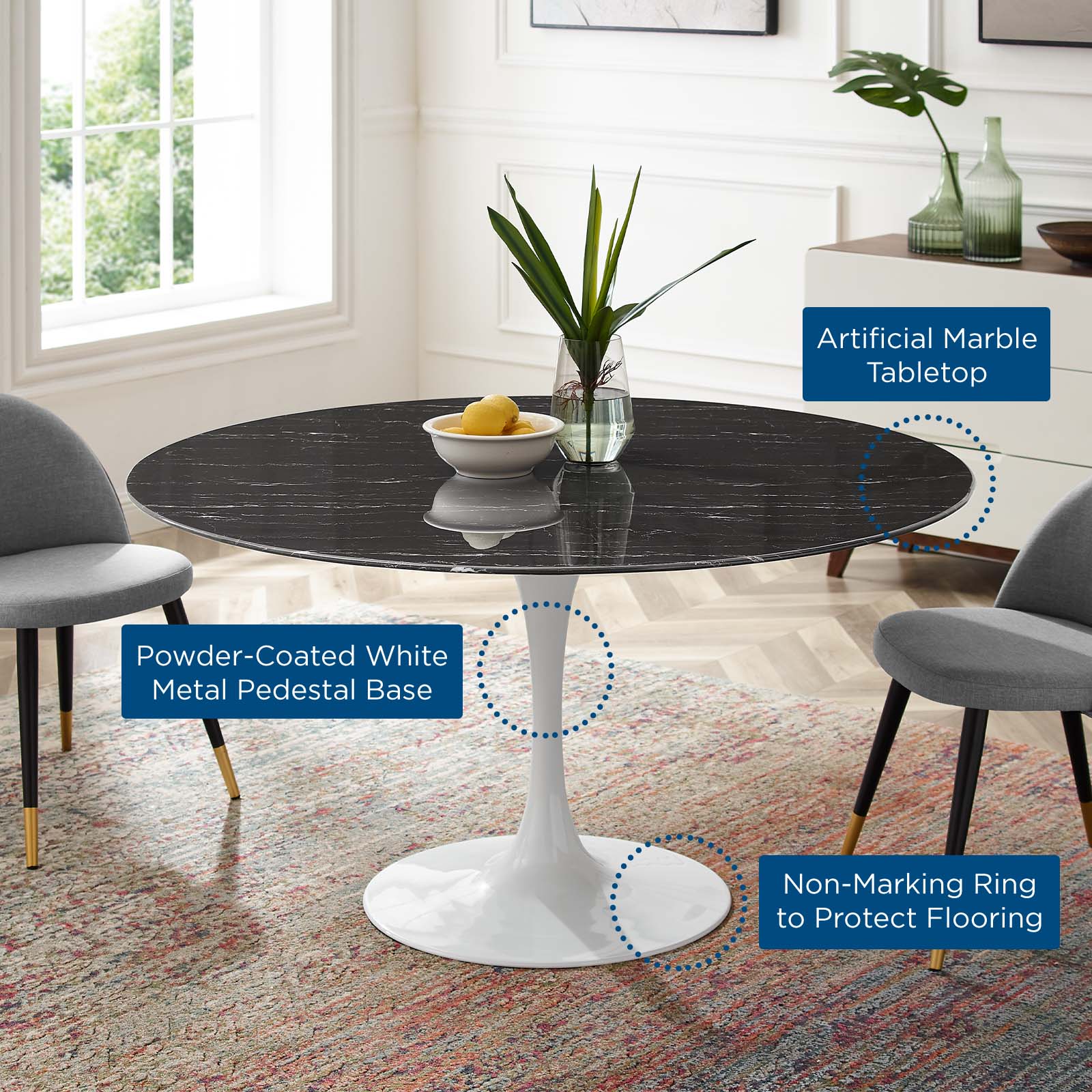 Lippa 54" Round Faux Marble Dining Table by Modway