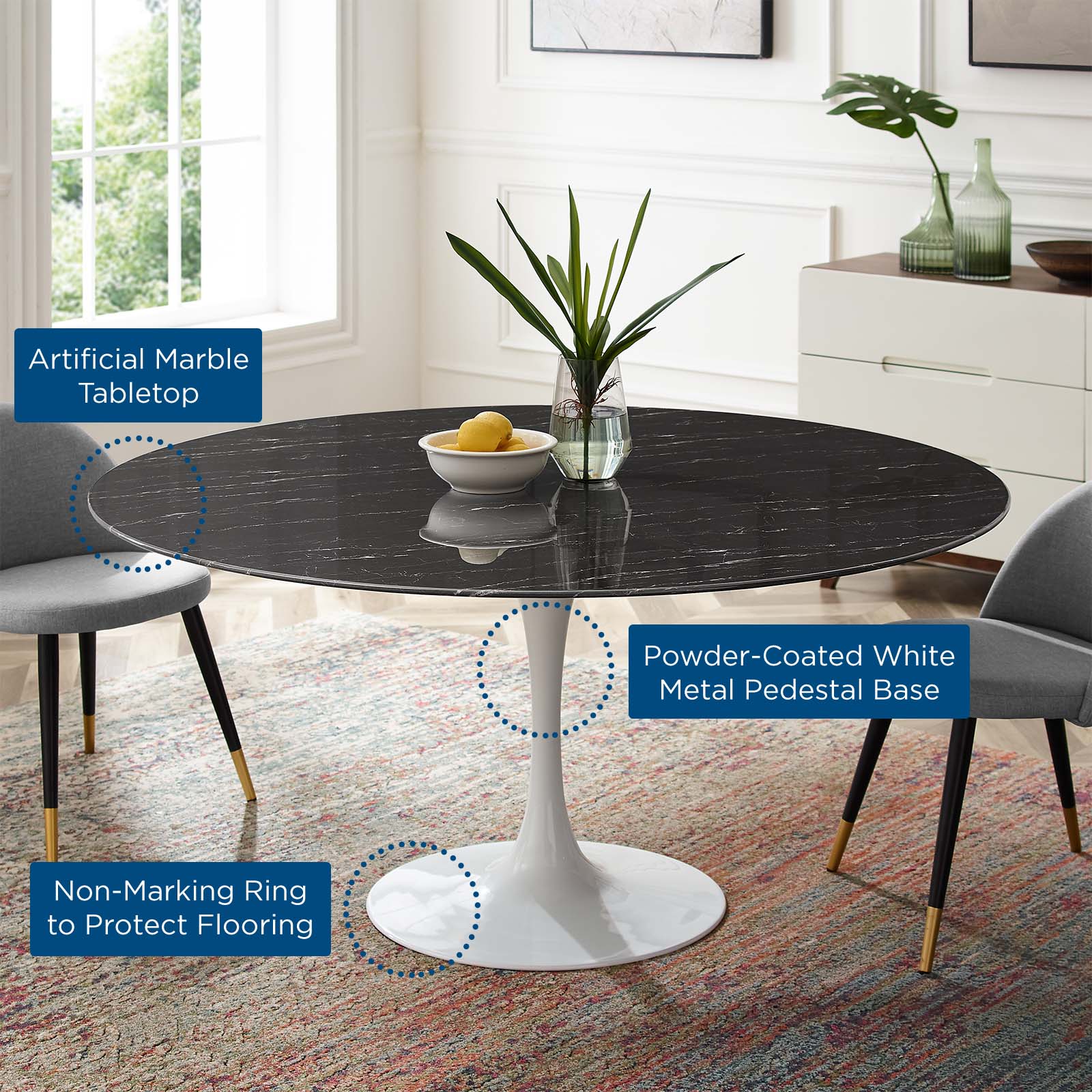 Lippa 60" Round Faux Marble Dining Table by Modway