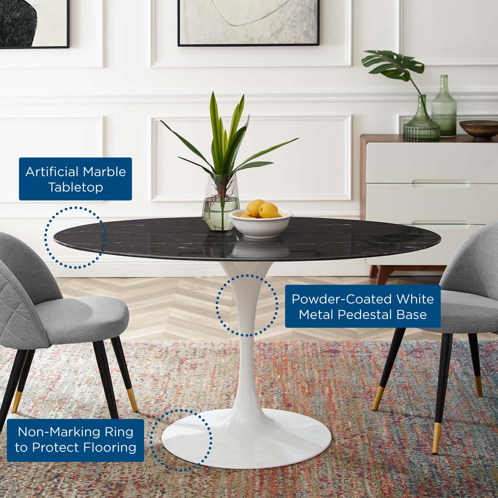 Lippa 54" Oval Faux Marble Dining Table by Modway