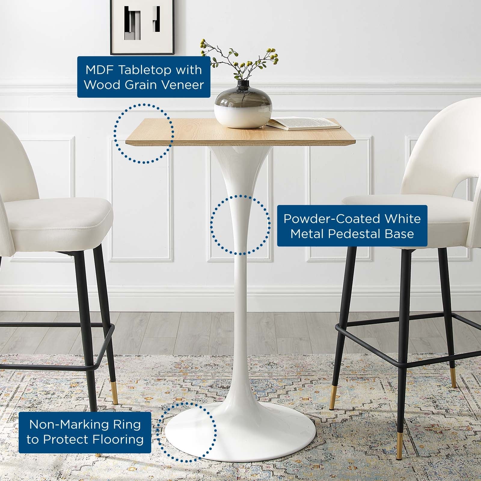 Lippa 28" Square Wood Bar Table by Modway