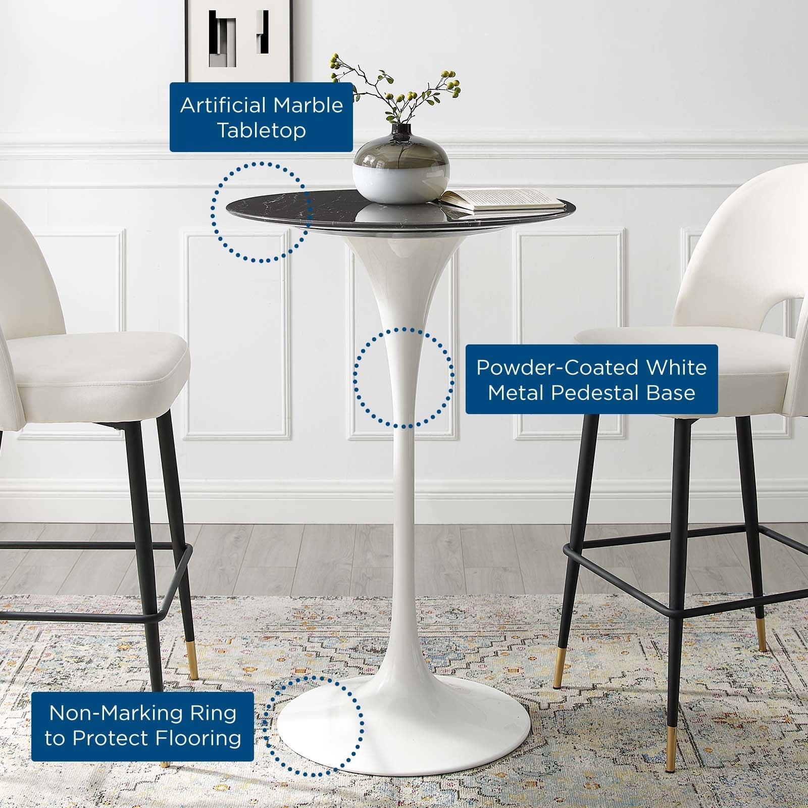 Lippa 28" Round Faux Marble Bar Table by Modway