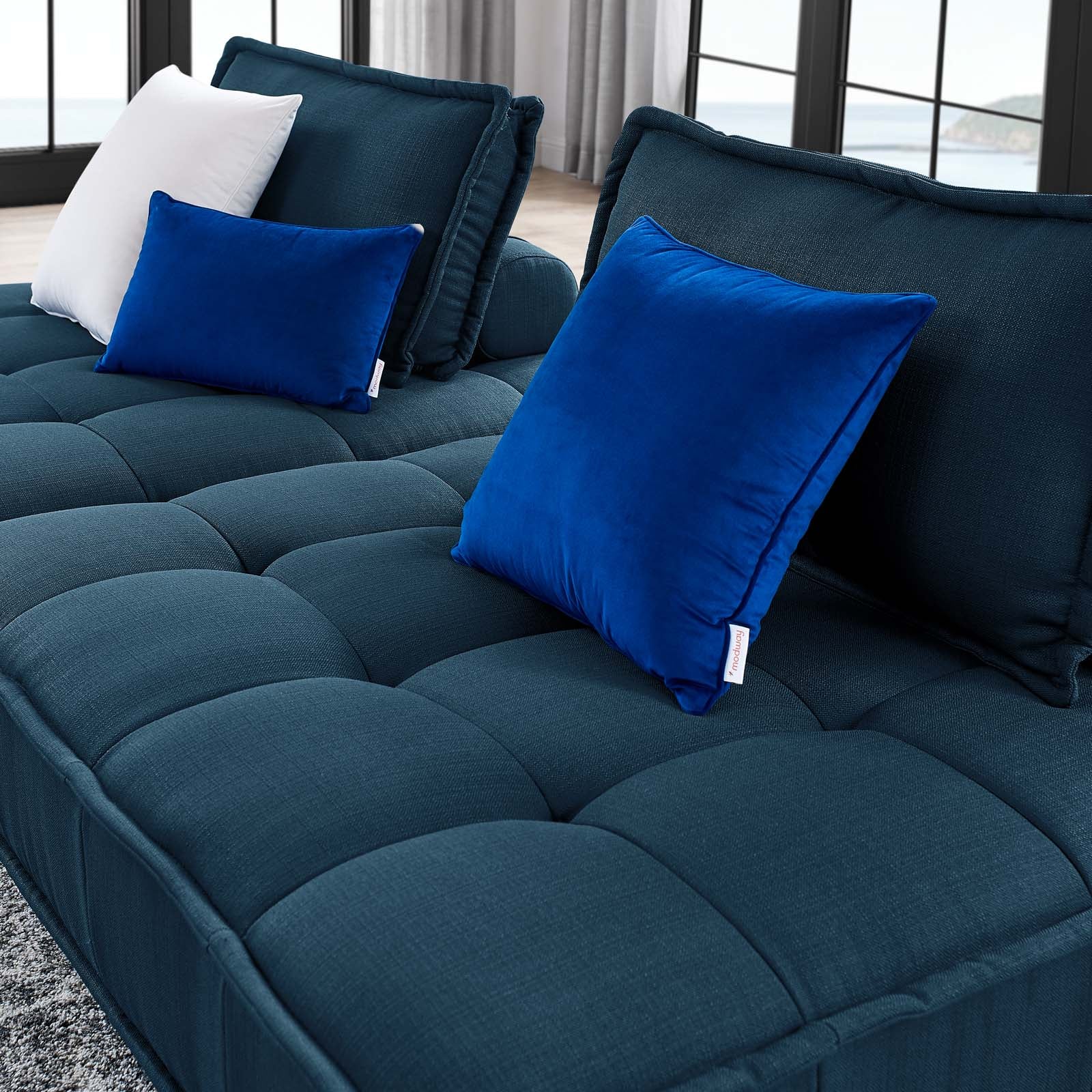 Saunter 2-Piece Tufted Fabric Fabric Loveseat in Azure