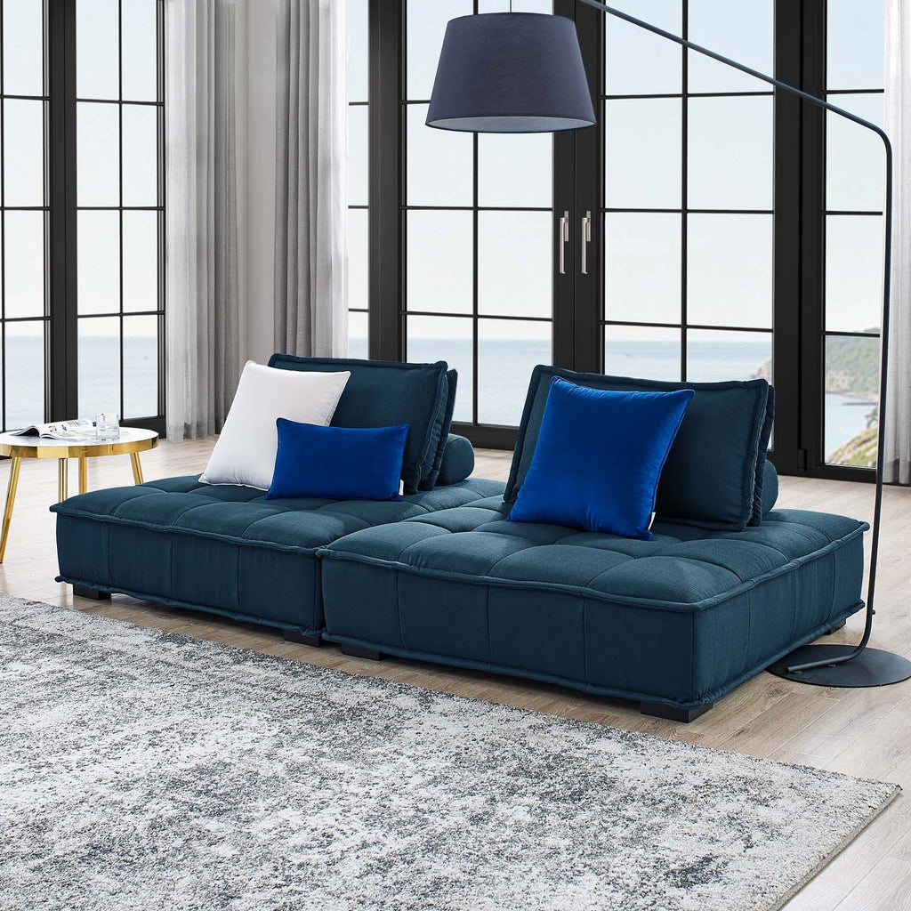 Saunter 2-Piece Tufted Fabric Fabric Loveseat in Azure