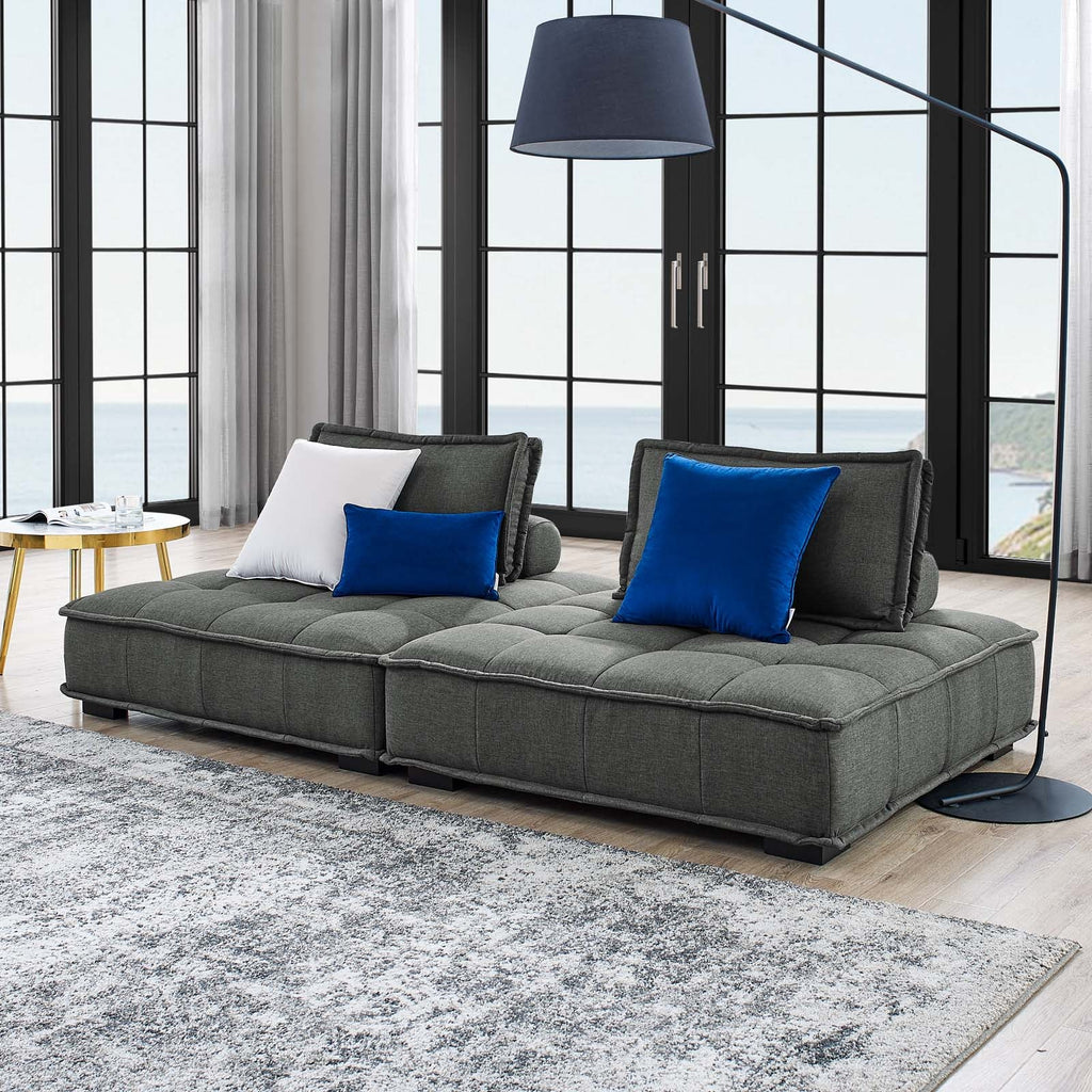 Saunter 2-Piece Tufted Fabric Fabric Loveseat in Gray
