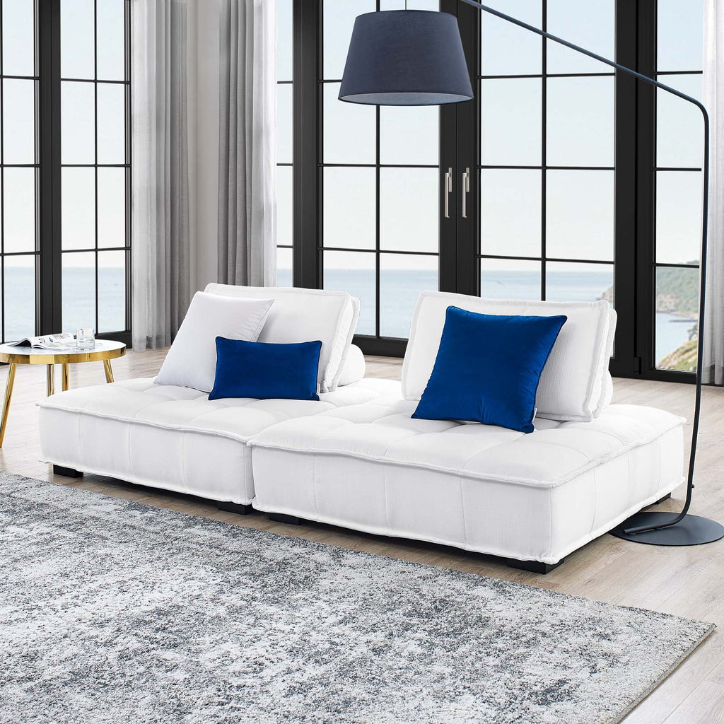 Saunter 2-Piece Tufted Fabric Fabric Loveseat in White