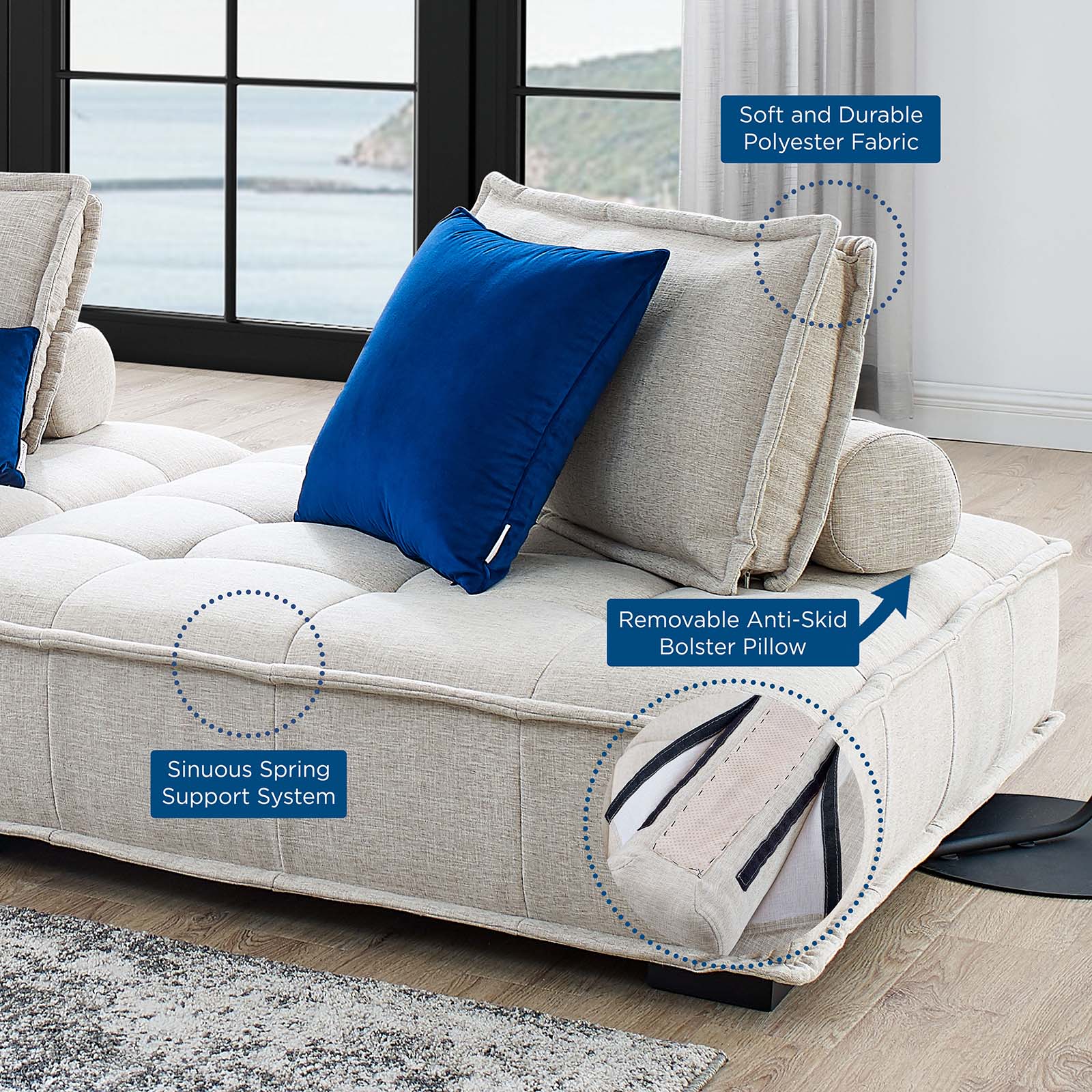 Saunter 5-Piece Tufted Fabric Fabric Sectional Sofa by Modway