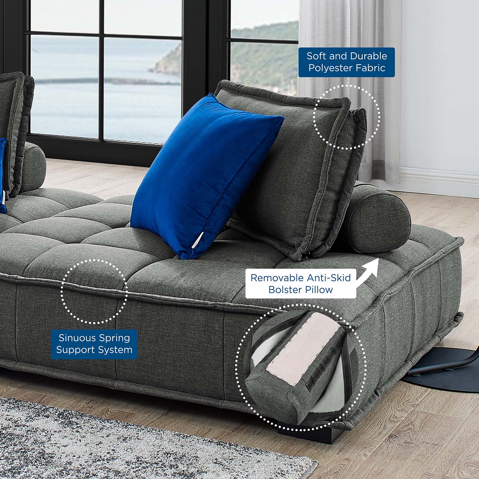 Saunter 5-Piece Tufted Fabric Fabric Sectional Sofa by Modway
