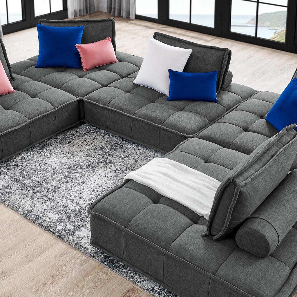 Saunter 5-Piece Tufted Fabric Fabric Sectional Sofa by Modway