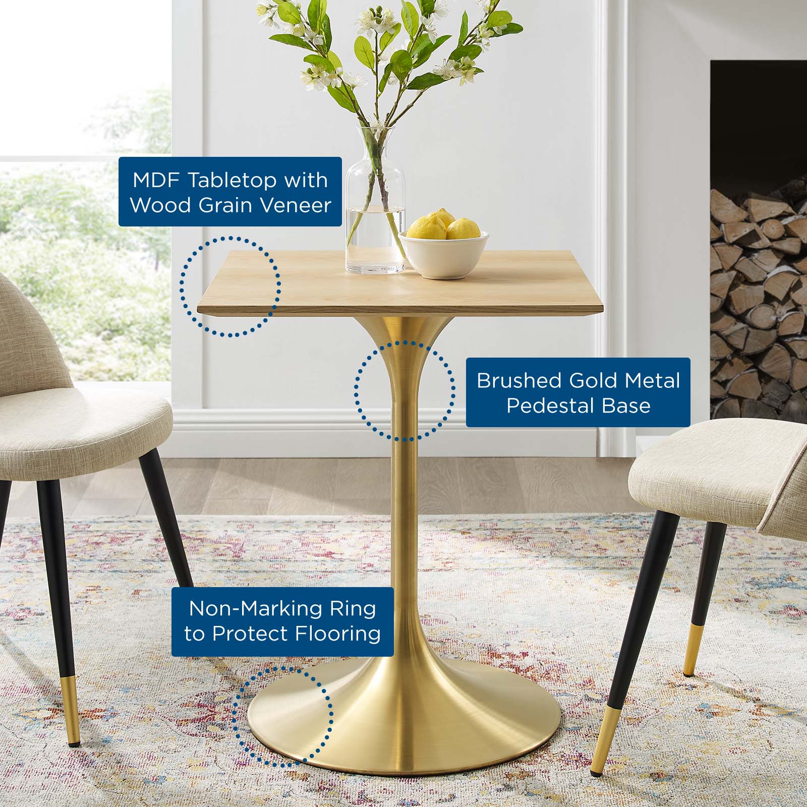 Lippa 24" Square Wood Dining Table by Modway