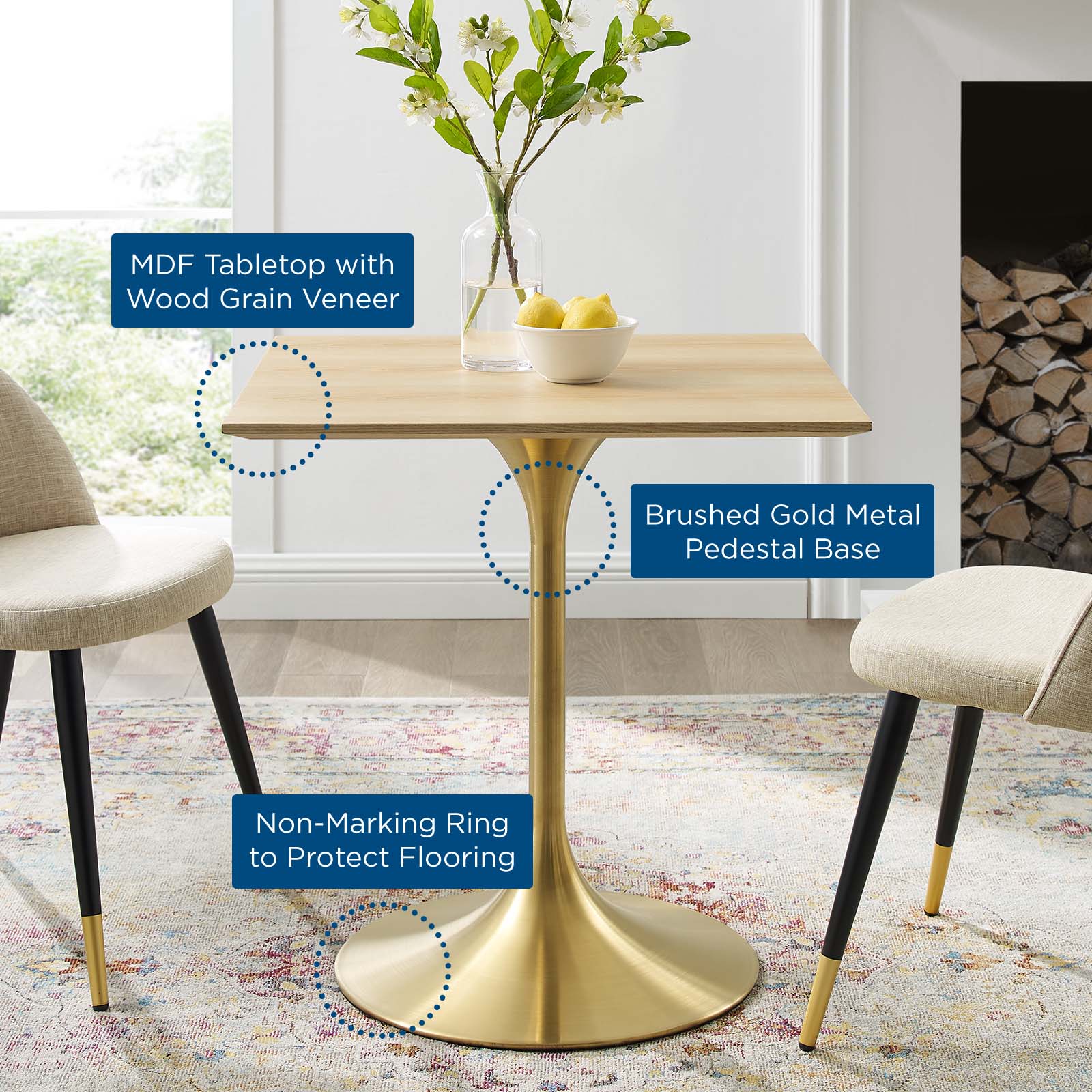 Lippa 28" Square Wood Dining Table by Modway