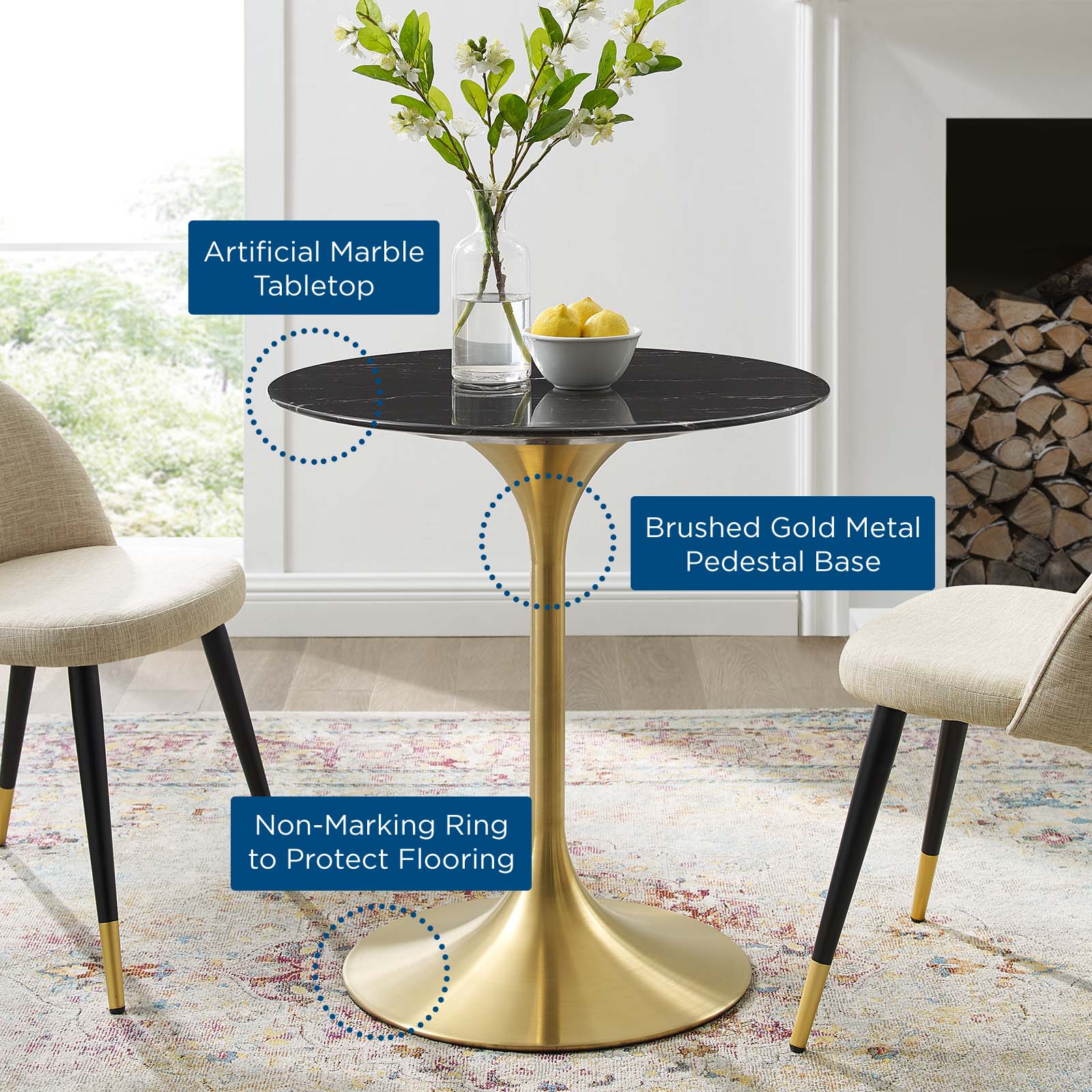 Lippa 28" Round Faux Marble Dining Table by Modway
