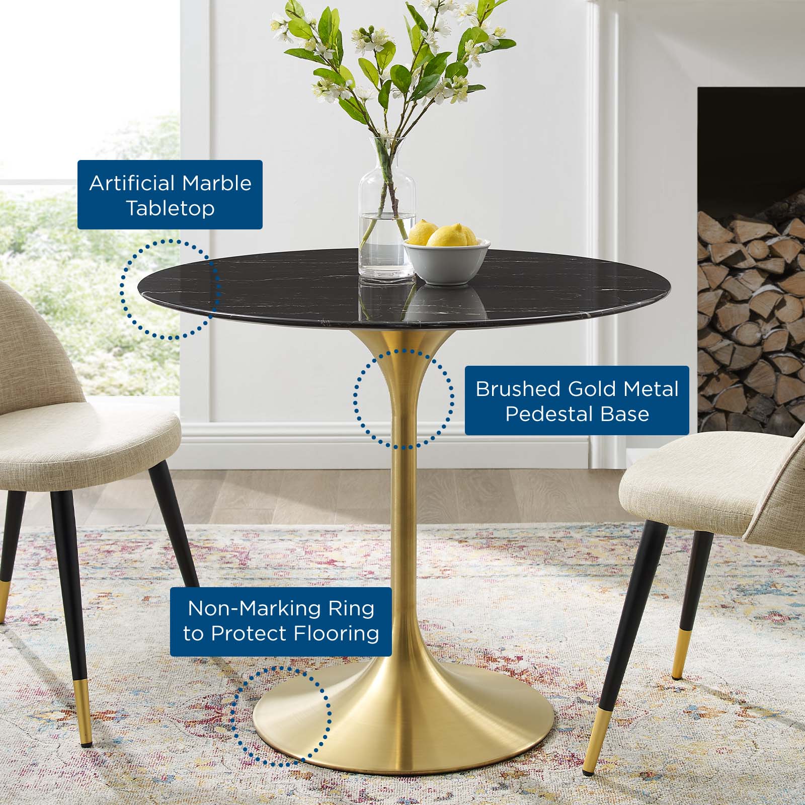 Lippa 36" Round Faux Marble Dining Table by Modway