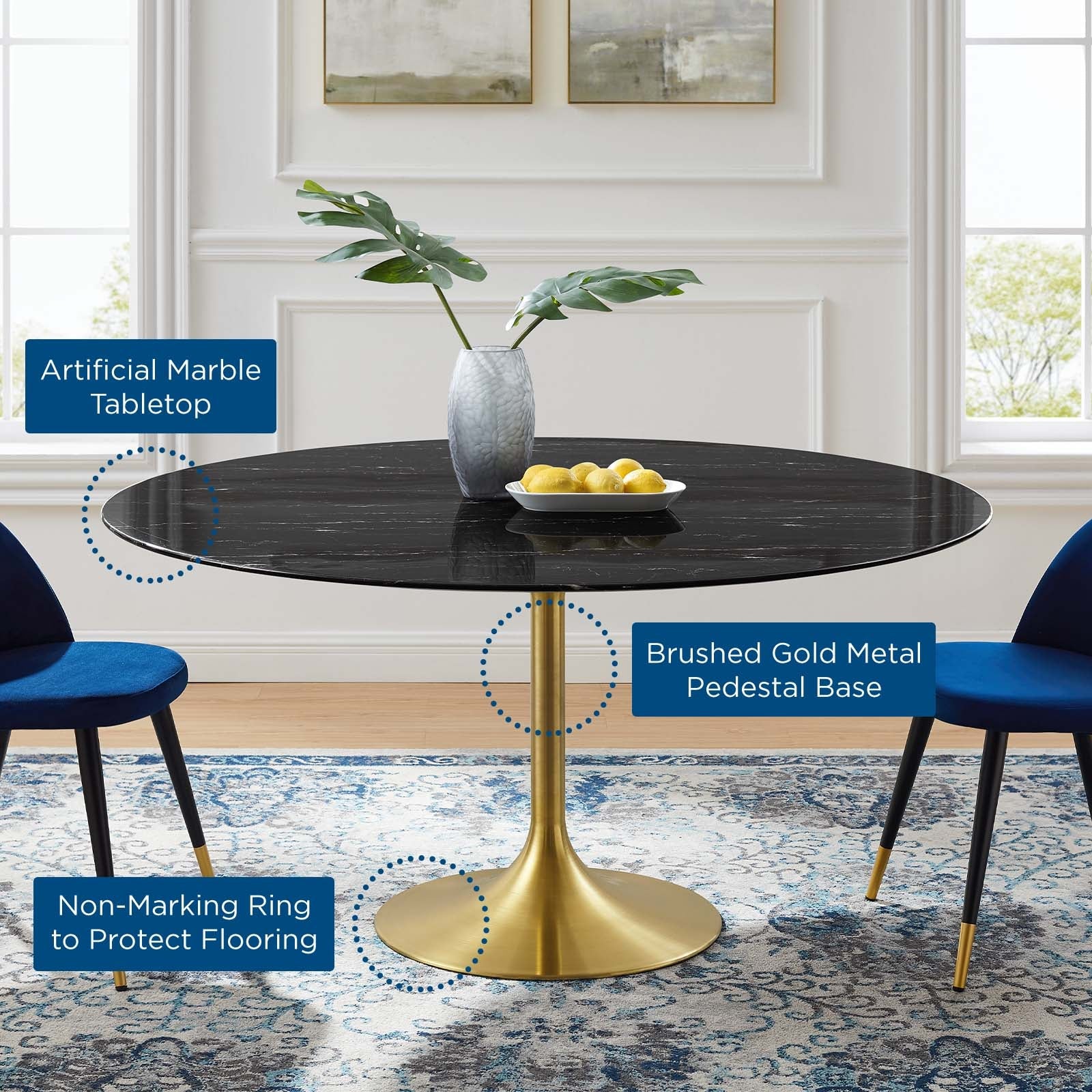 Lippa 60" Round Faux Marble Dining Table by Modway