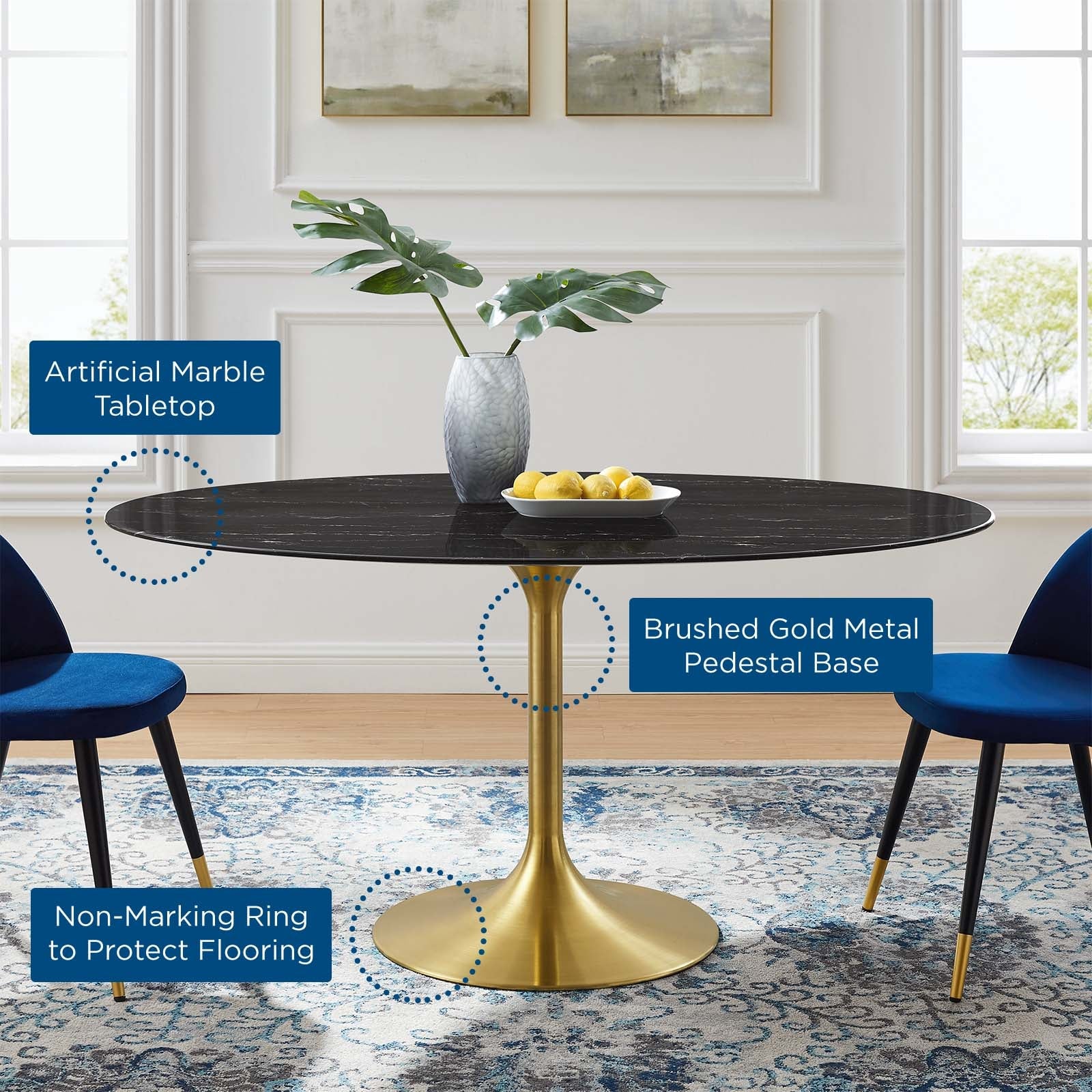 Lippa 60" Oval Faux Marble Dining Table by Modway