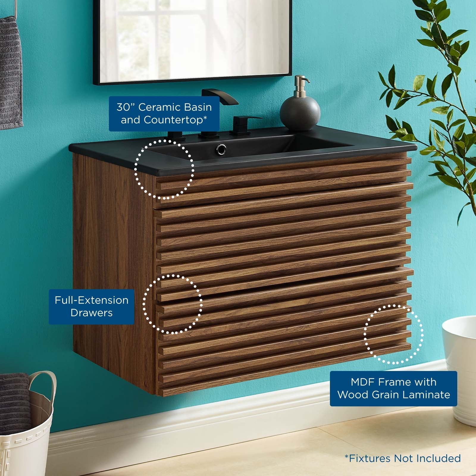 Render 30" Wall-Mount Bathroom Vanity by Modway
