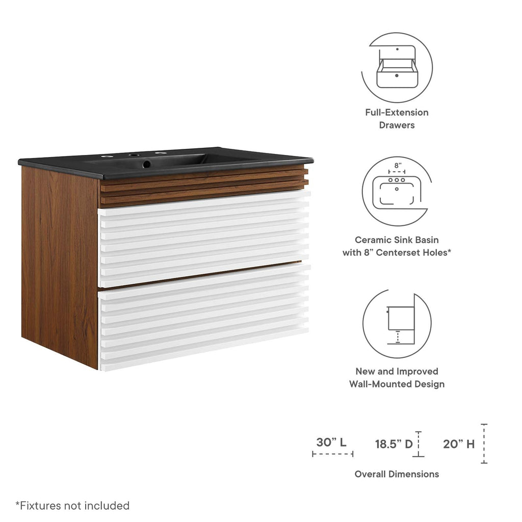 Render 30" Wall-Mount Bathroom Vanity by Modway