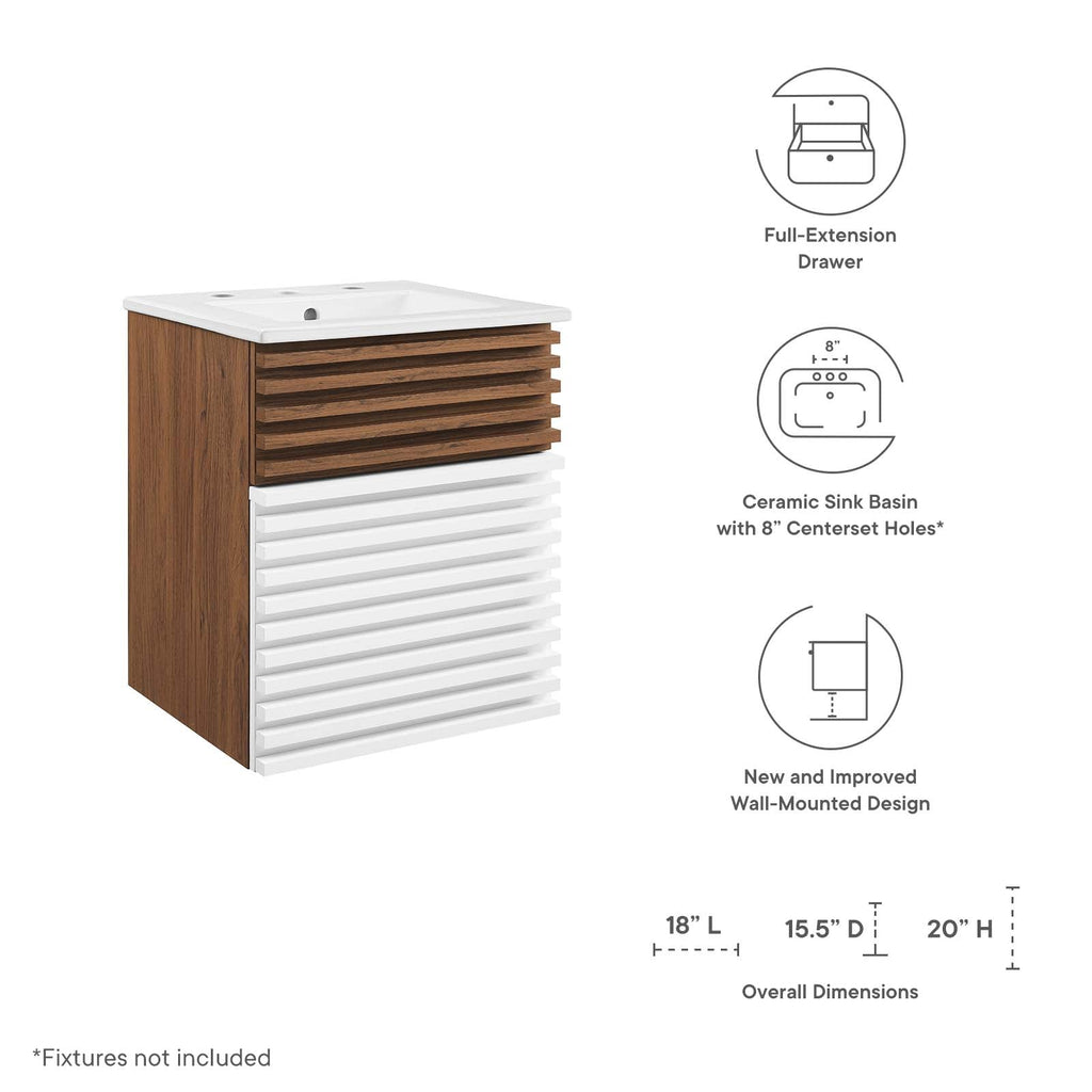 Render 18" Wall-Mount Bathroom Vanity by Modway
