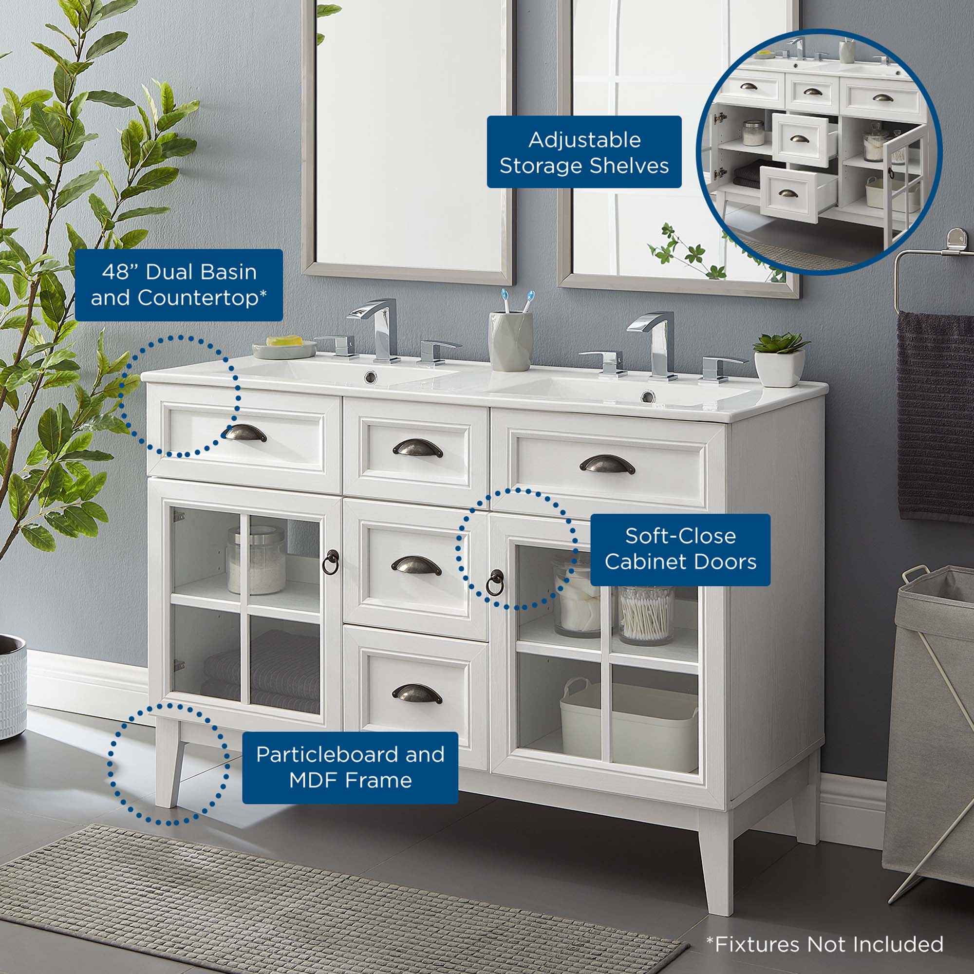 Isle 48" Double Bathroom Vanity Cabinet by Modway