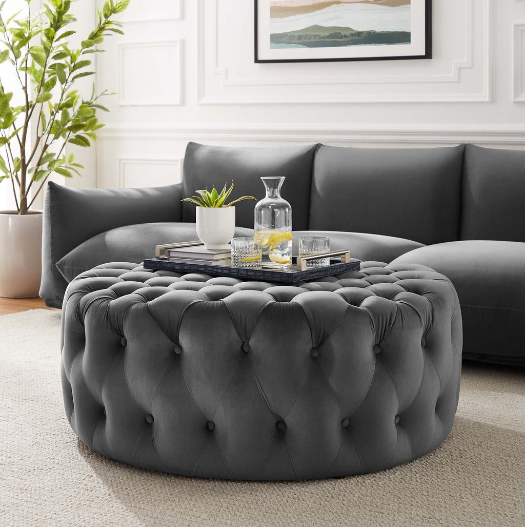 Amour Tufted Button Large Round Performance Velvet Ottoman by Modway
