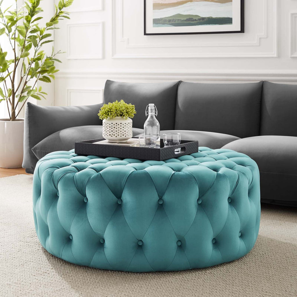 Amour Tufted Button Large Round Performance Velvet Ottoman by Modway