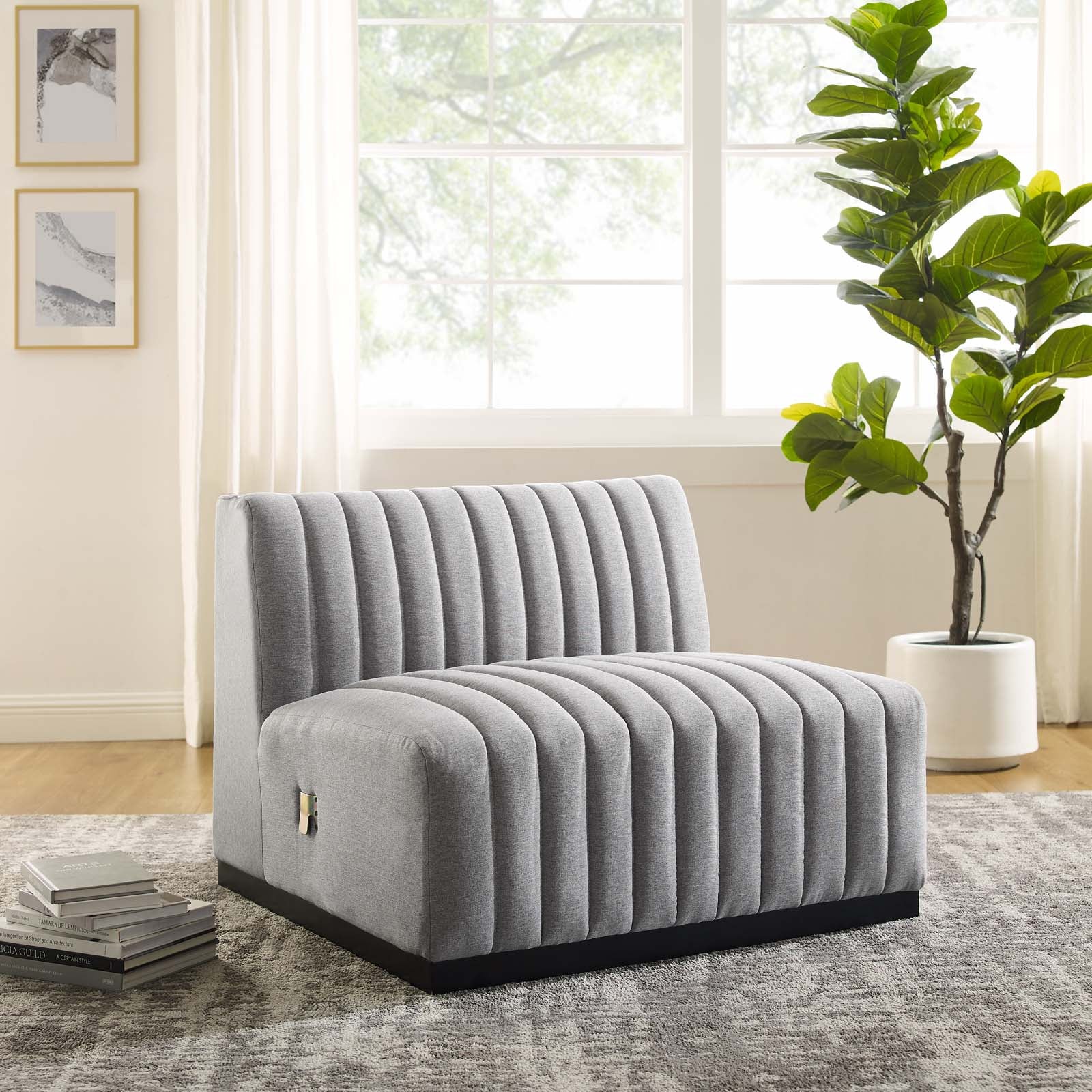 Conjure Channel Tufted Upholstered Fabric Armless Chair by Modway