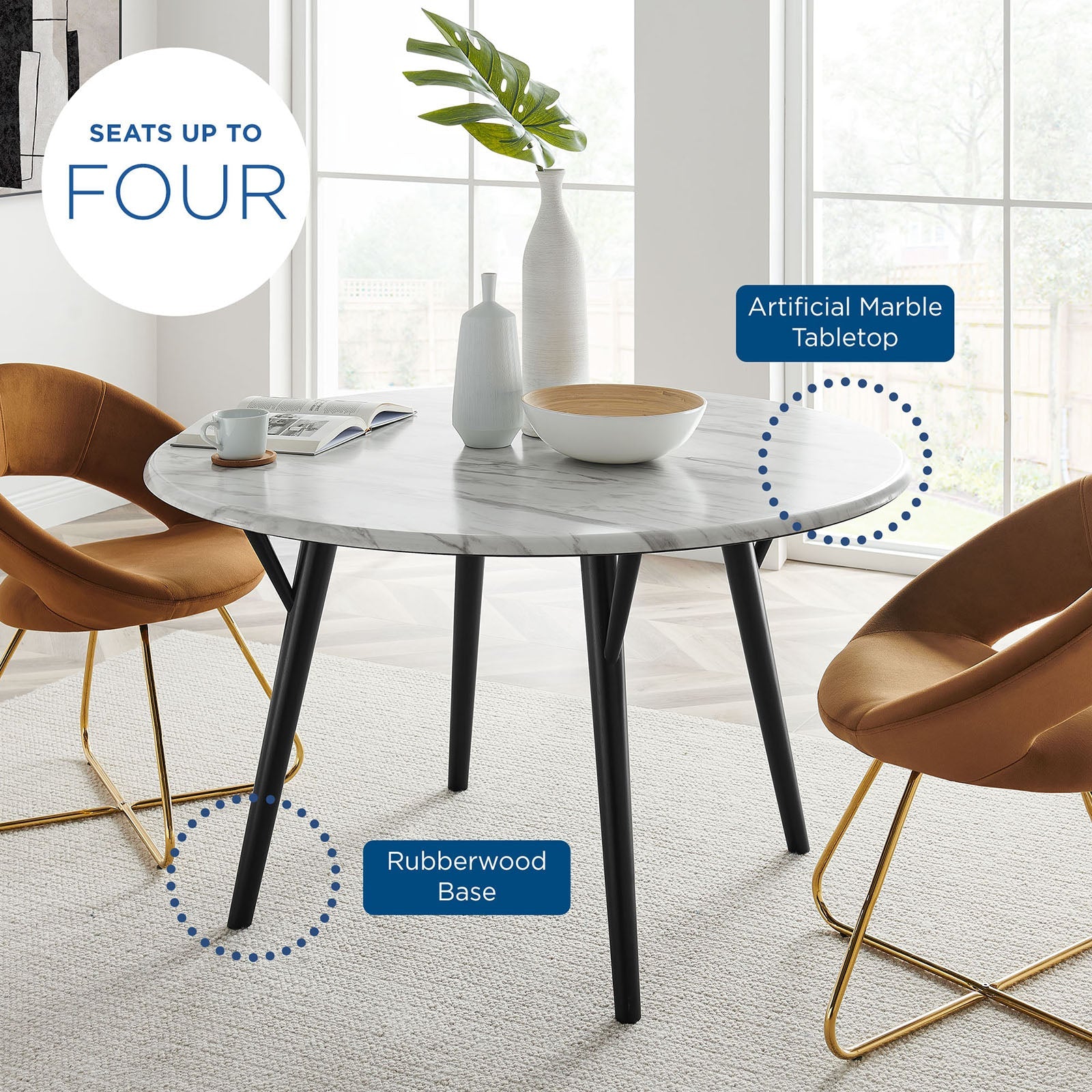 Gallant 50" Round Performance Artificial Marble Dining Table by Modway