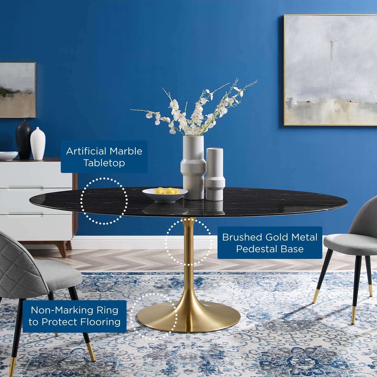 Lippa 78" Oval Faux Marble Dining Table by Modway