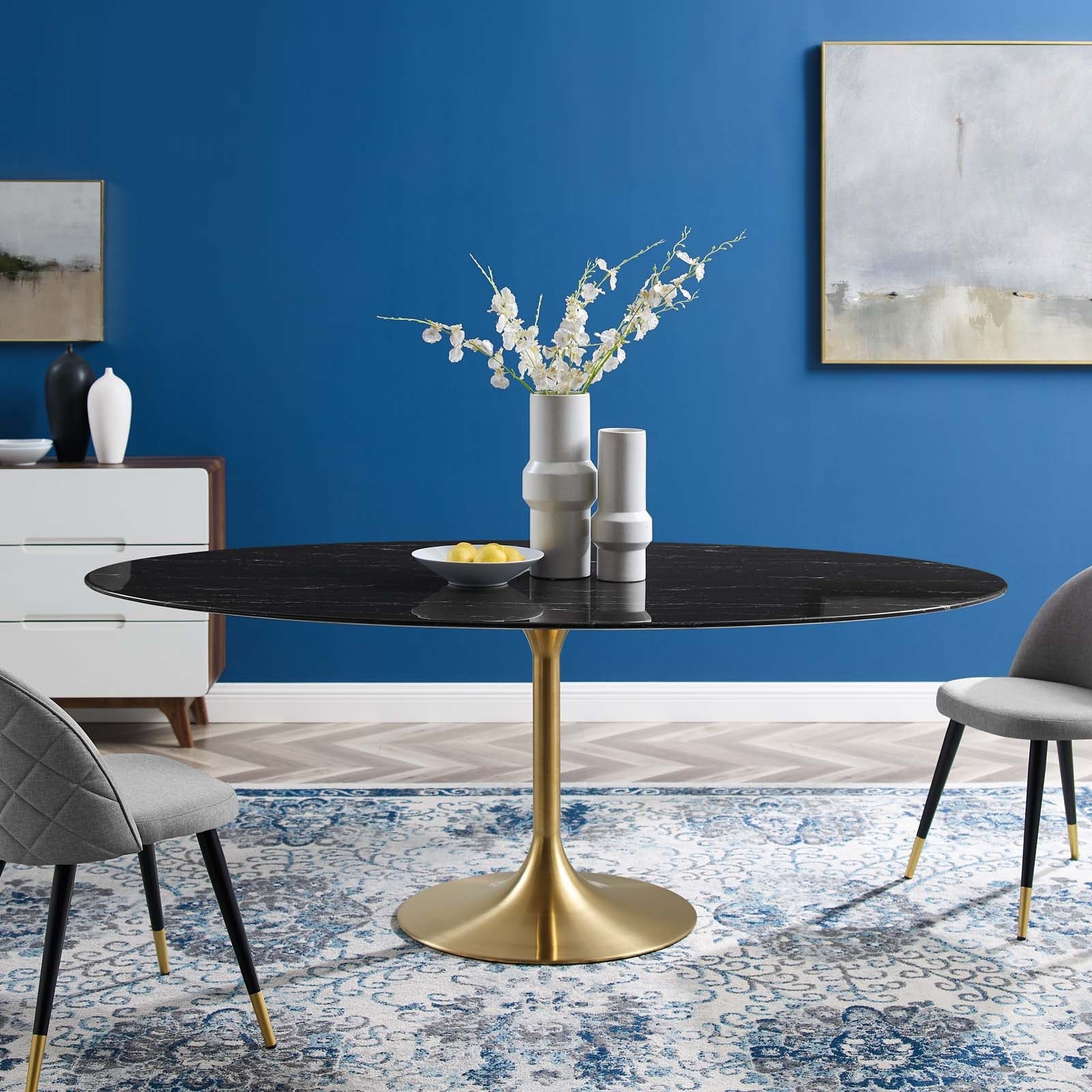 Lippa 78" Oval Faux Marble Dining Table by Modway