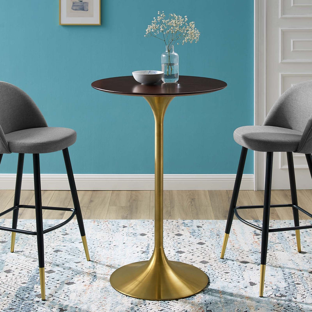 Lippa 28" Round Cherry Walnut Wood Bar Table by Modway