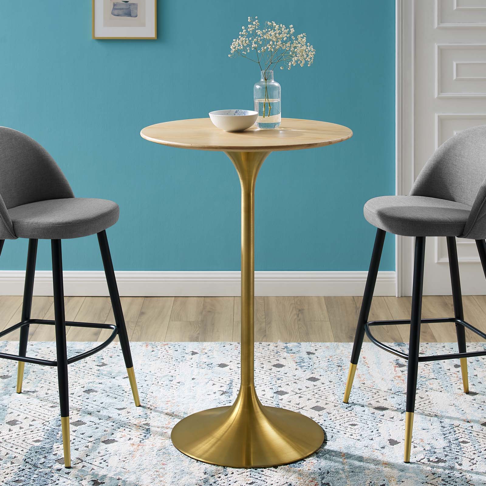 Lippa 28" Round Natural Wood Bar Table by Modway