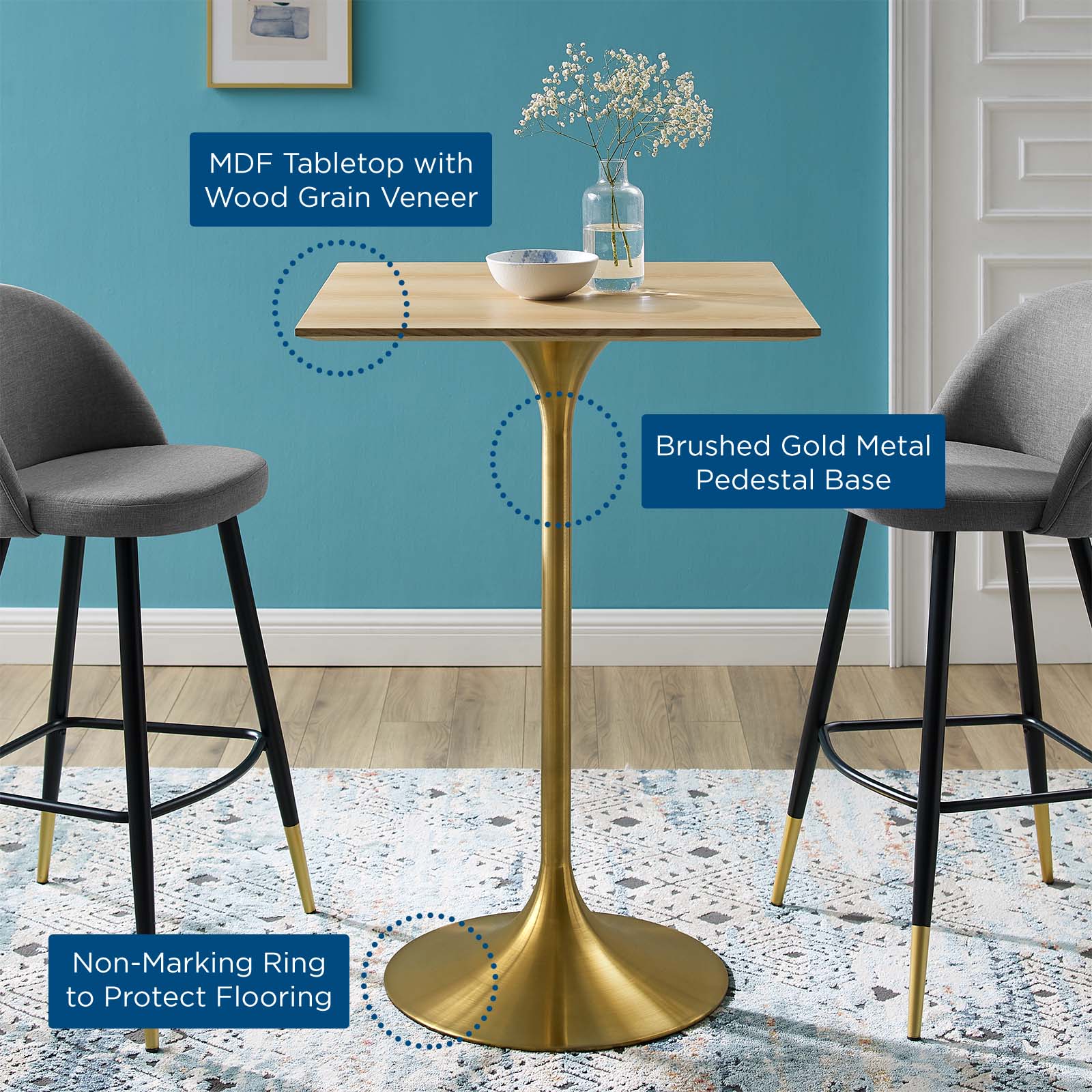 Lippa 28" Square Wood Bar Table by Modway