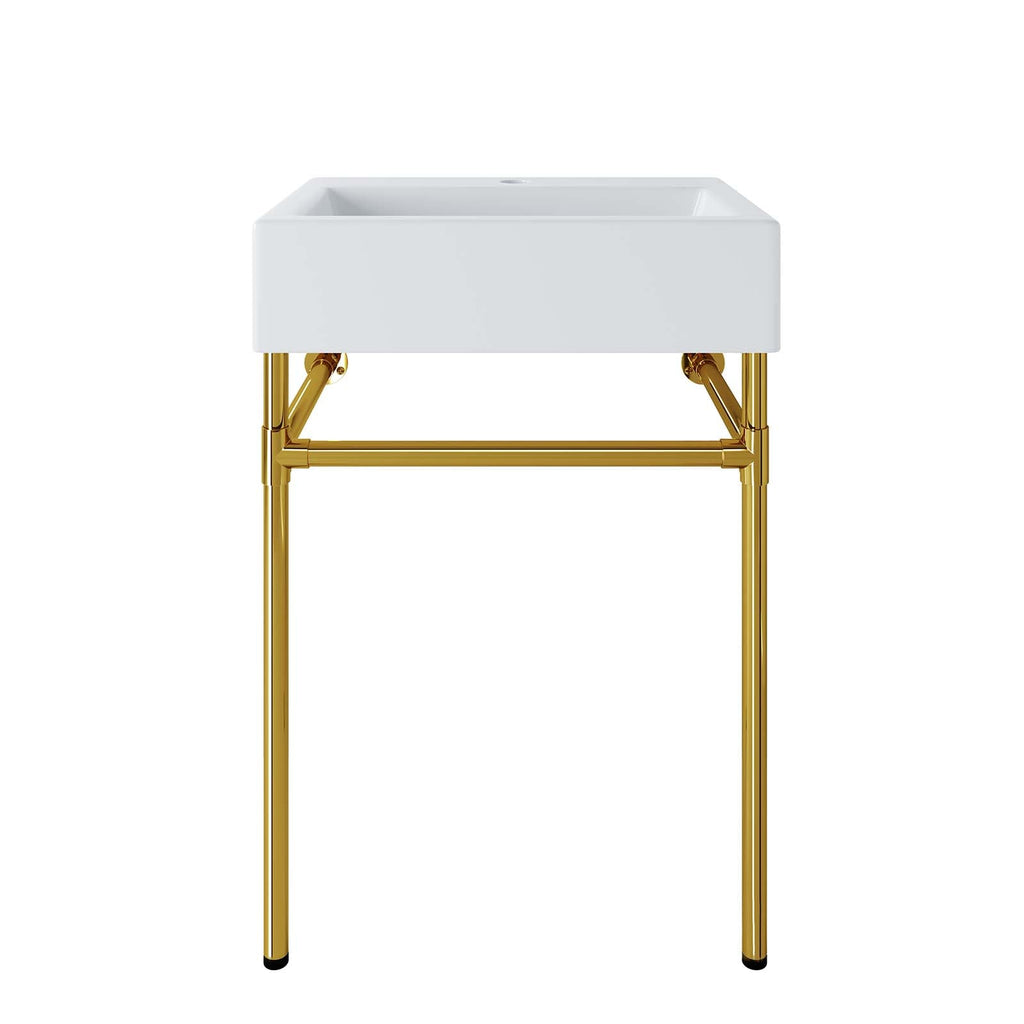 Redeem 24" Wall-Mount Gold Stainless Steel Bathroom Vanity by Modway