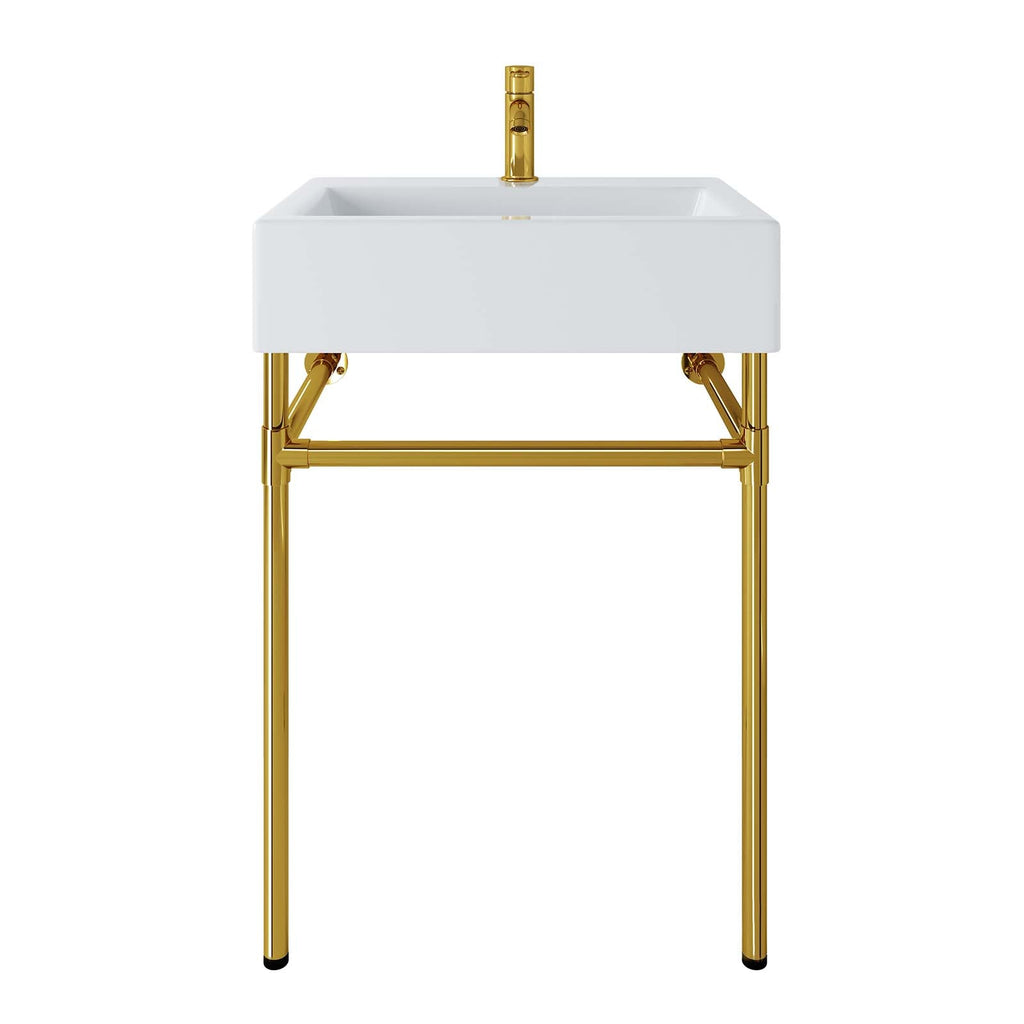 Redeem 24" Wall-Mount Gold Stainless Steel Bathroom Vanity by Modway