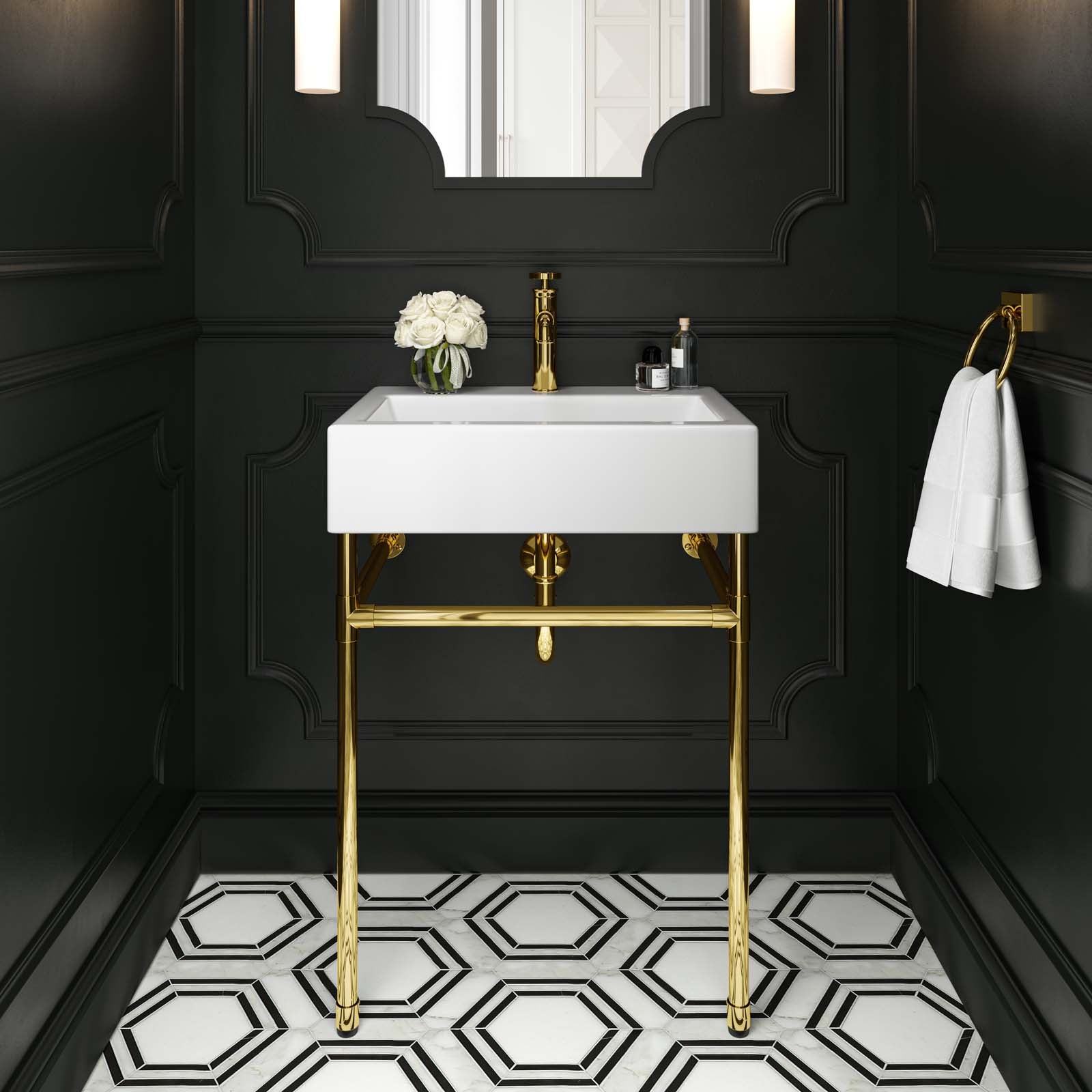 Redeem 24" Wall-Mount Gold Stainless Steel Bathroom Vanity by Modway