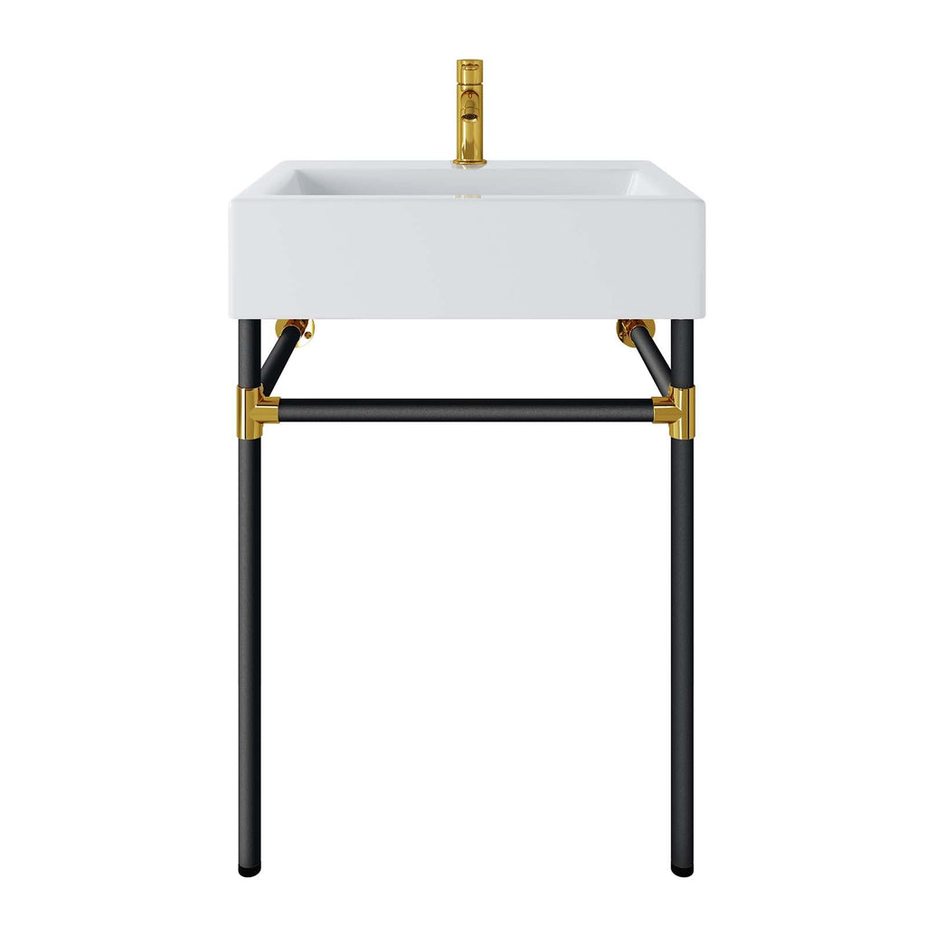 Redeem 24" Wall-Mount Black Stainless Steel Bathroom Vanity by Modway