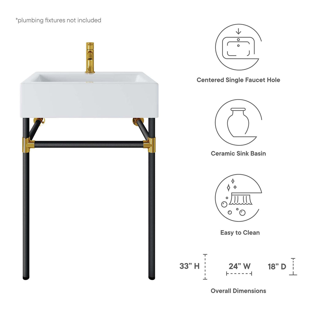 Redeem 24" Wall-Mount Black Stainless Steel Bathroom Vanity by Modway