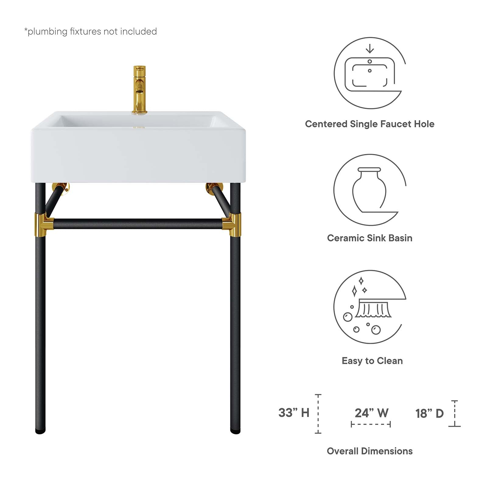 Redeem 24" Wall-Mount Black Stainless Steel Bathroom Vanity by Modway