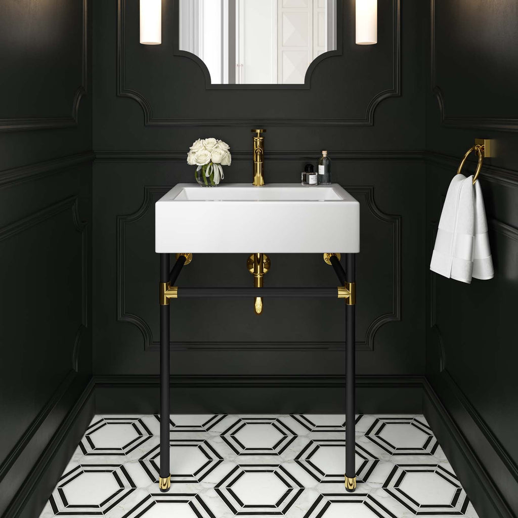 Redeem 24" Wall-Mount Black Stainless Steel Bathroom Vanity by Modway