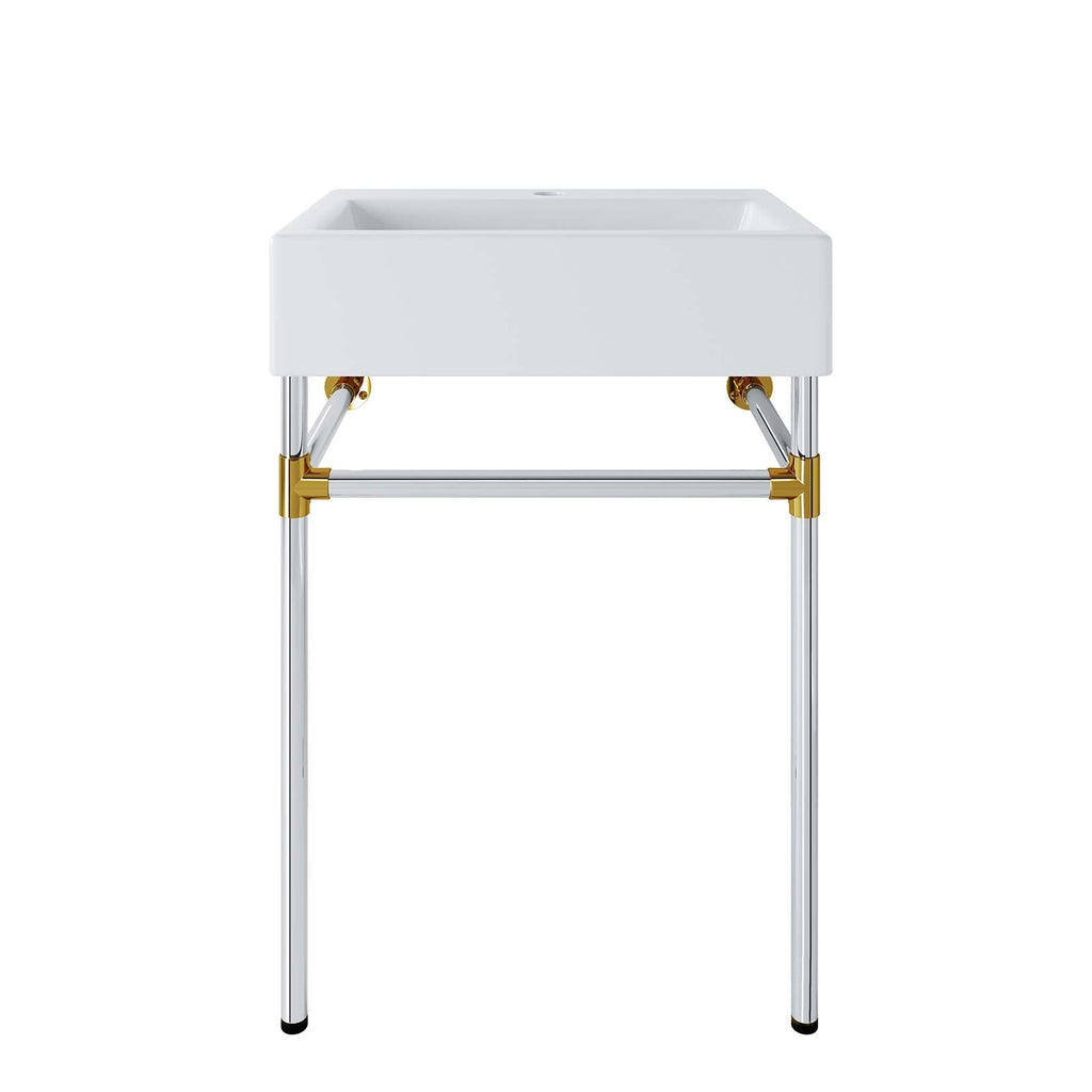 Redeem 24" Silver Stainless Steel Wall-Mount Bathroom Vanity by Modway