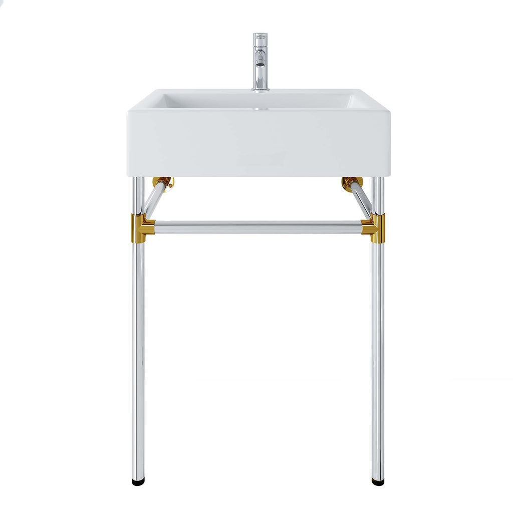 Redeem 24" Silver Stainless Steel Wall-Mount Bathroom Vanity by Modway