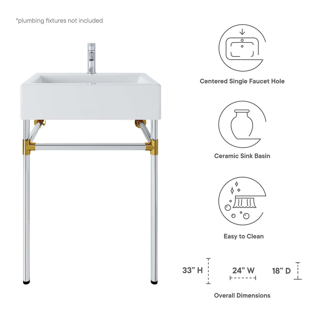 Redeem 24" Silver Stainless Steel Wall-Mount Bathroom Vanity by Modway
