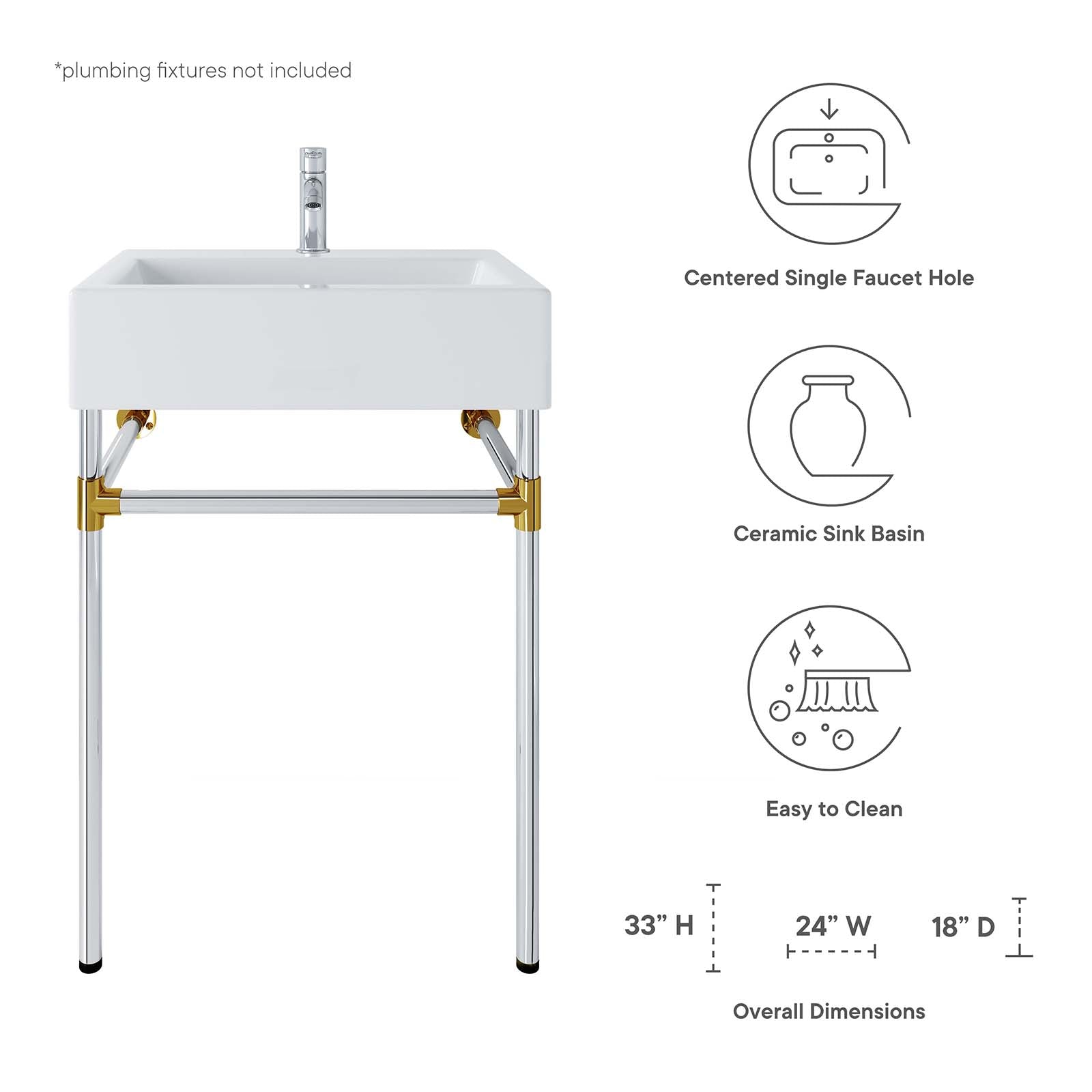 Redeem 24" Silver Stainless Steel Wall-Mount Bathroom Vanity by Modway