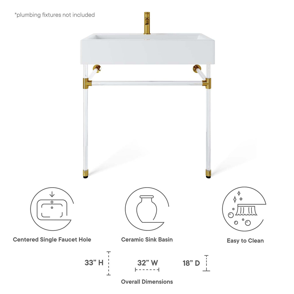 Redeem 32" Acrylic Wall-Mount Bathroom Vanity by Modway