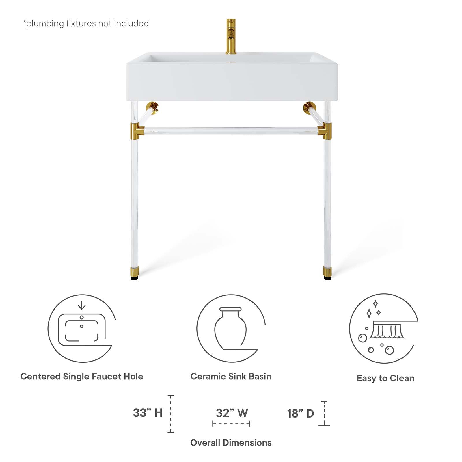 Redeem 32" Acrylic Wall-Mount Bathroom Vanity by Modway