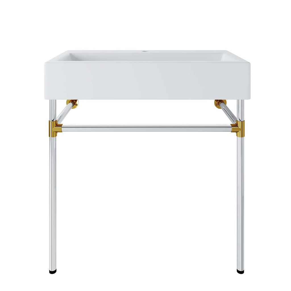 Redeem 32" Silver Stainless Steel Wall-Mount Bathroom Vanity by Modway