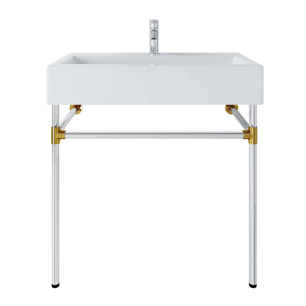 Redeem 32" Silver Stainless Steel Wall-Mount Bathroom Vanity by Modway