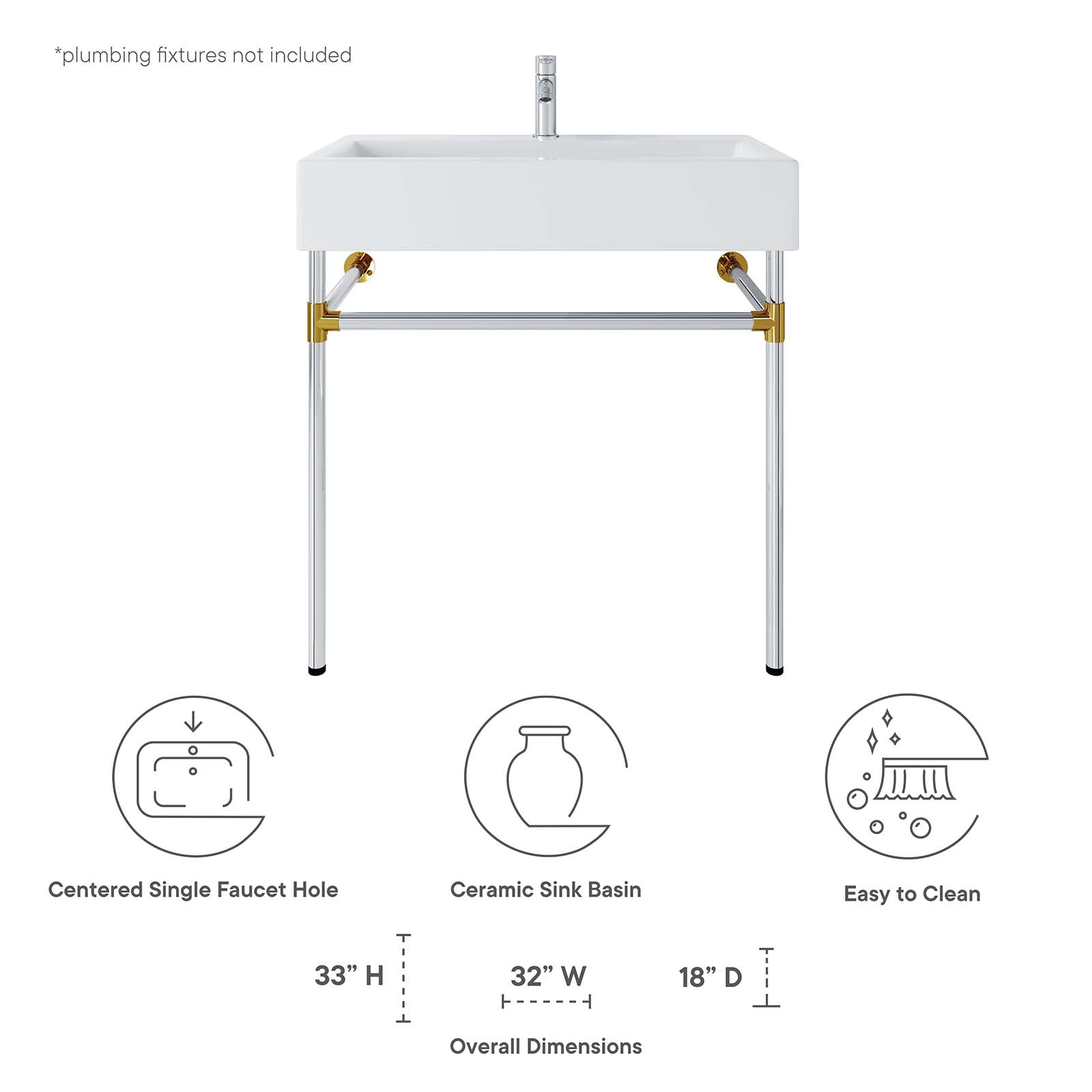 Redeem 32" Silver Stainless Steel Wall-Mount Bathroom Vanity by Modway